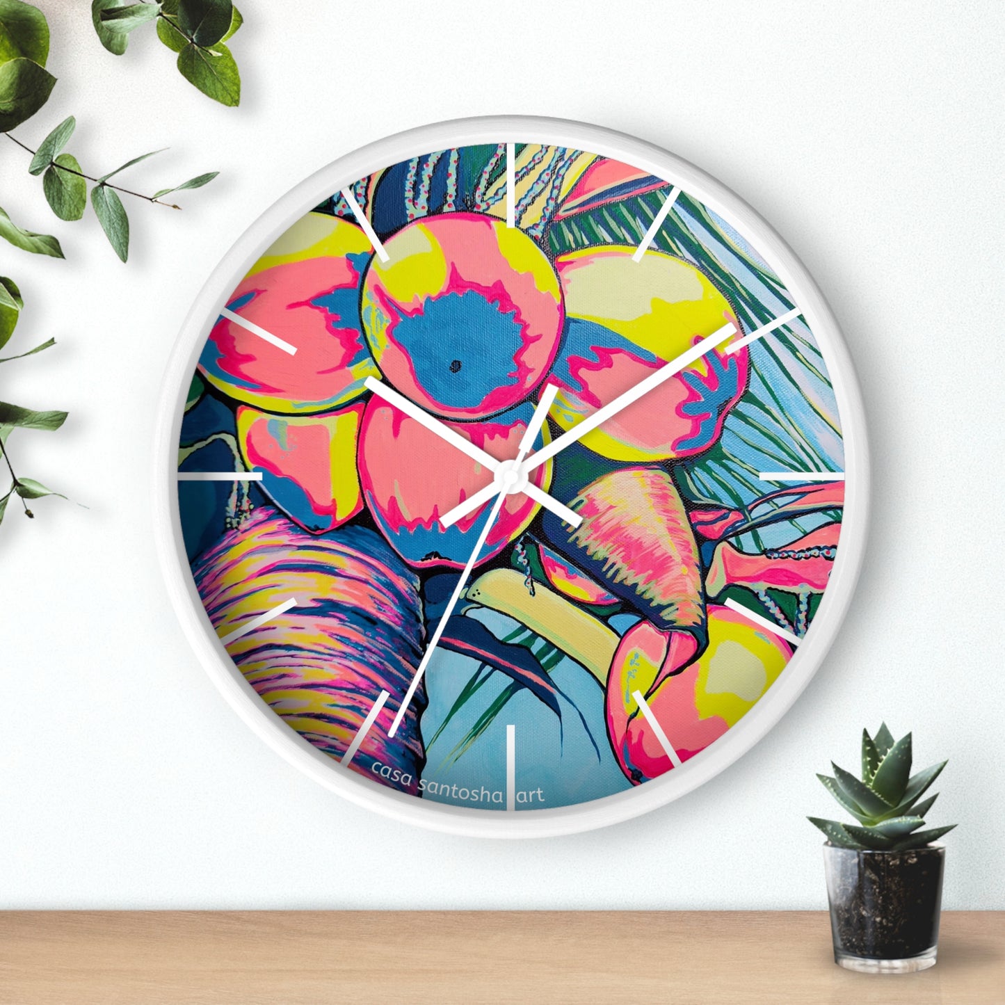 Neon Coconuts Pop Art Wall Clock
