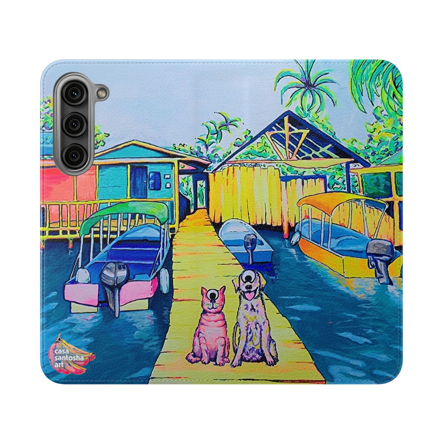 Cyclops Cat and Dog in Bocas Flip Phone Case – Wallet Cover with Card Slots