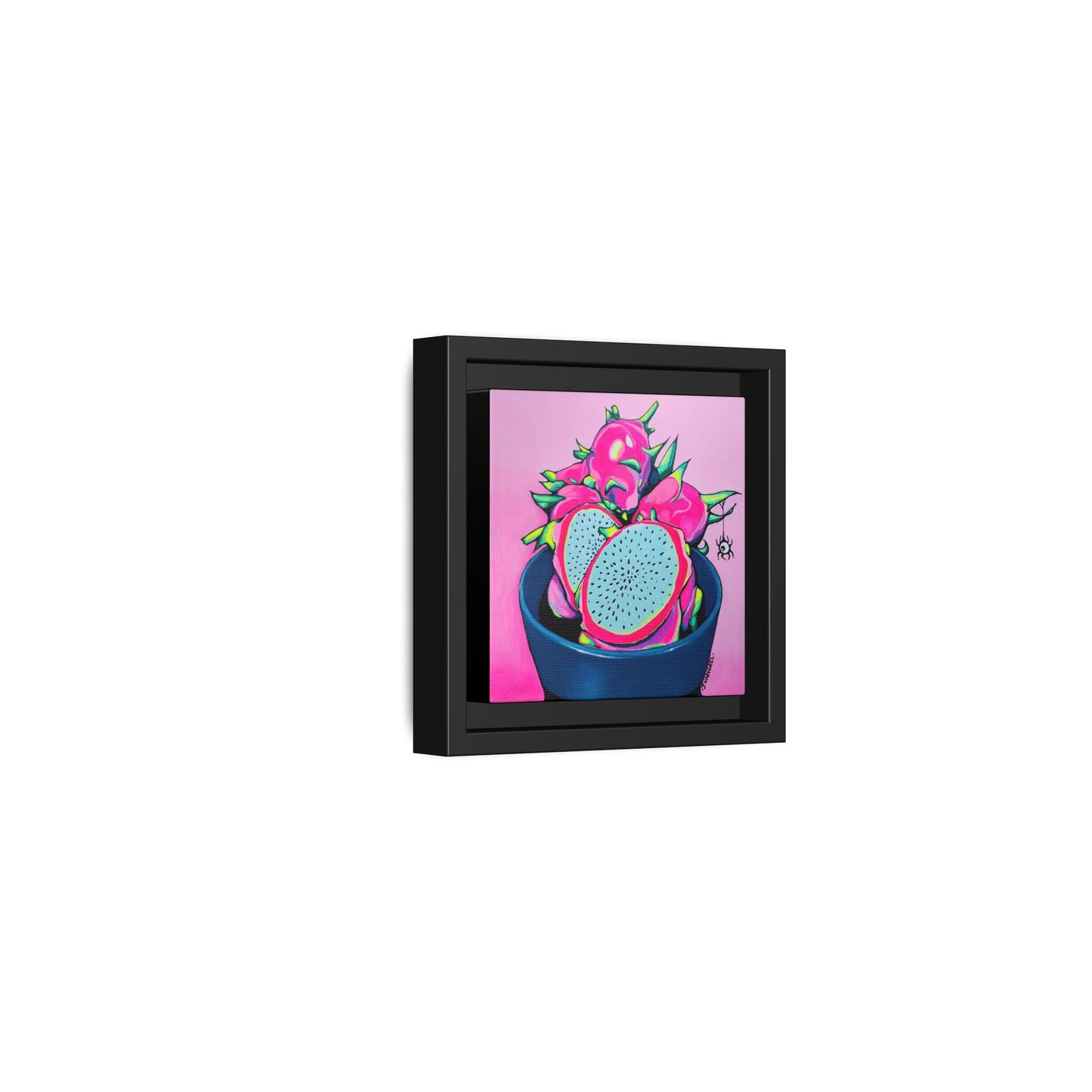 Framed Neon Pink Dragon Fruit Canvas Print