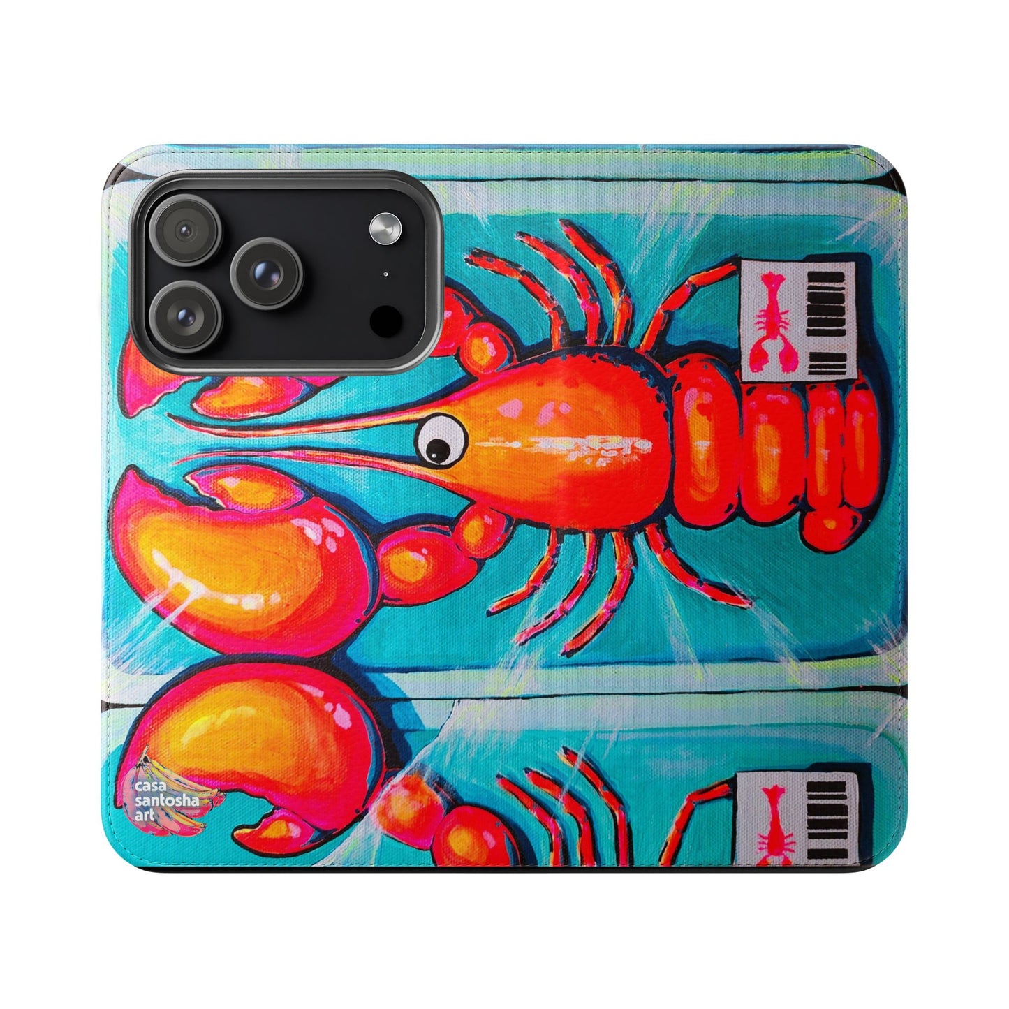 Neon Lobster Flip Phone Case – Wallet Cover with Card Slots