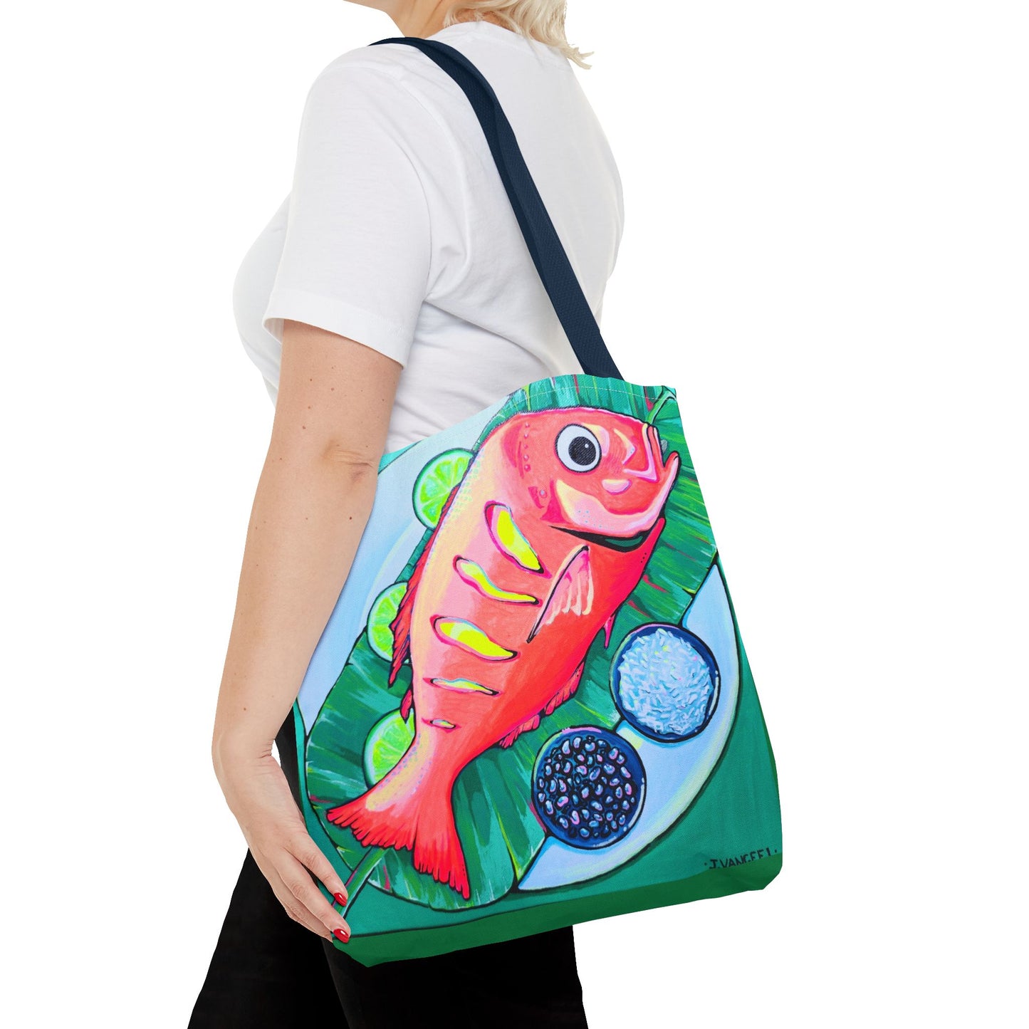 Premium Neon Fried Fish Tote Bag, Original Artist Design, Reusable Shopping Tote, Eco-Friendly