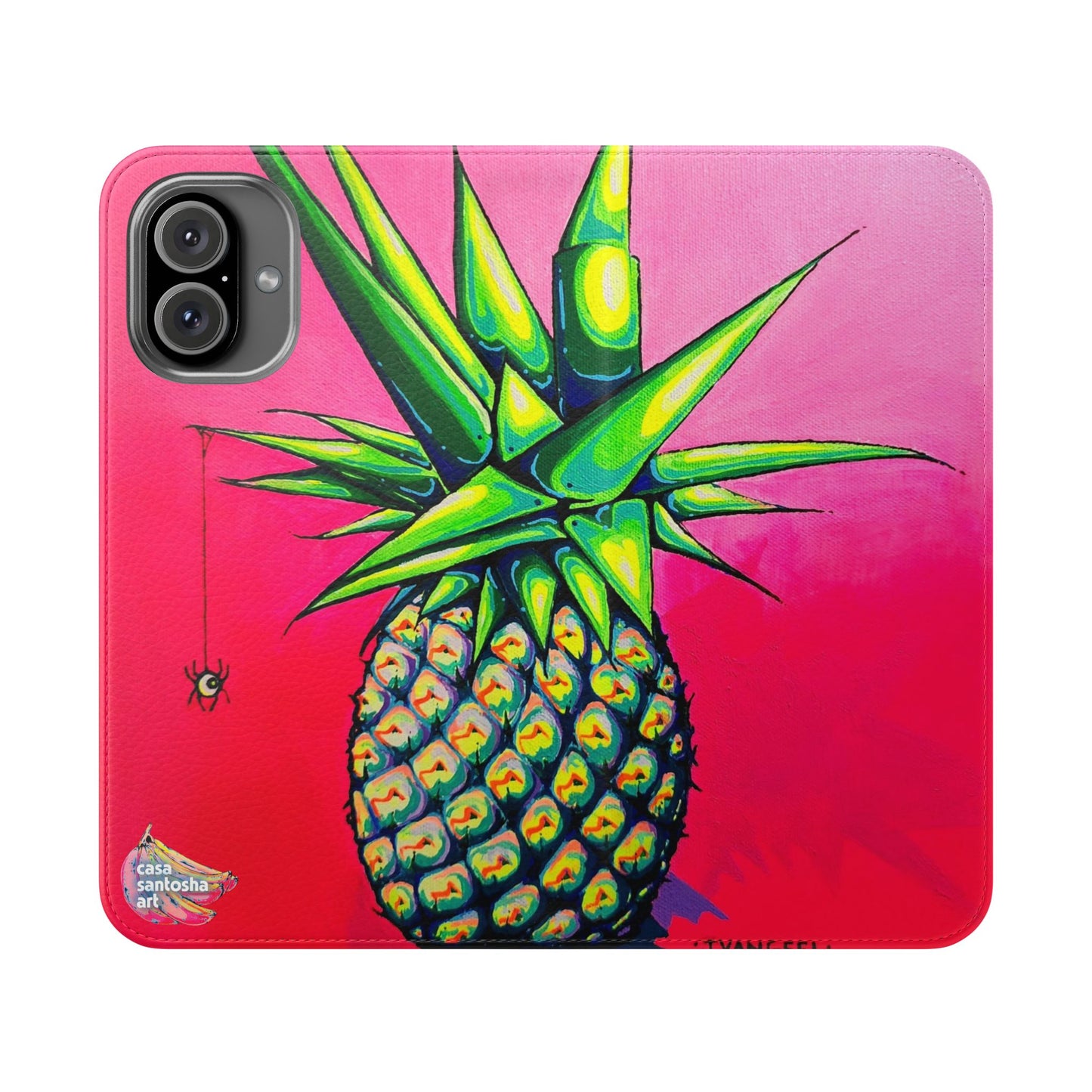Neon Pineapple Flip Phone Case – Wallet Cover with Card Slots