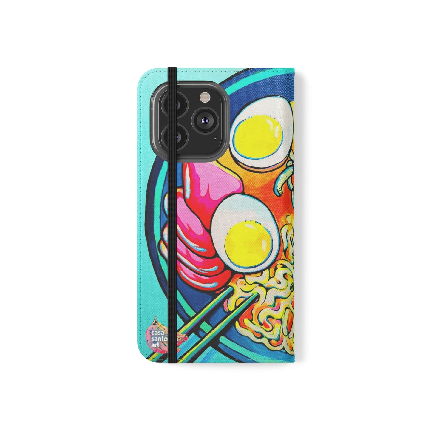 Neon Ramen Flip Phone Case – Wallet Cover with Card Slots