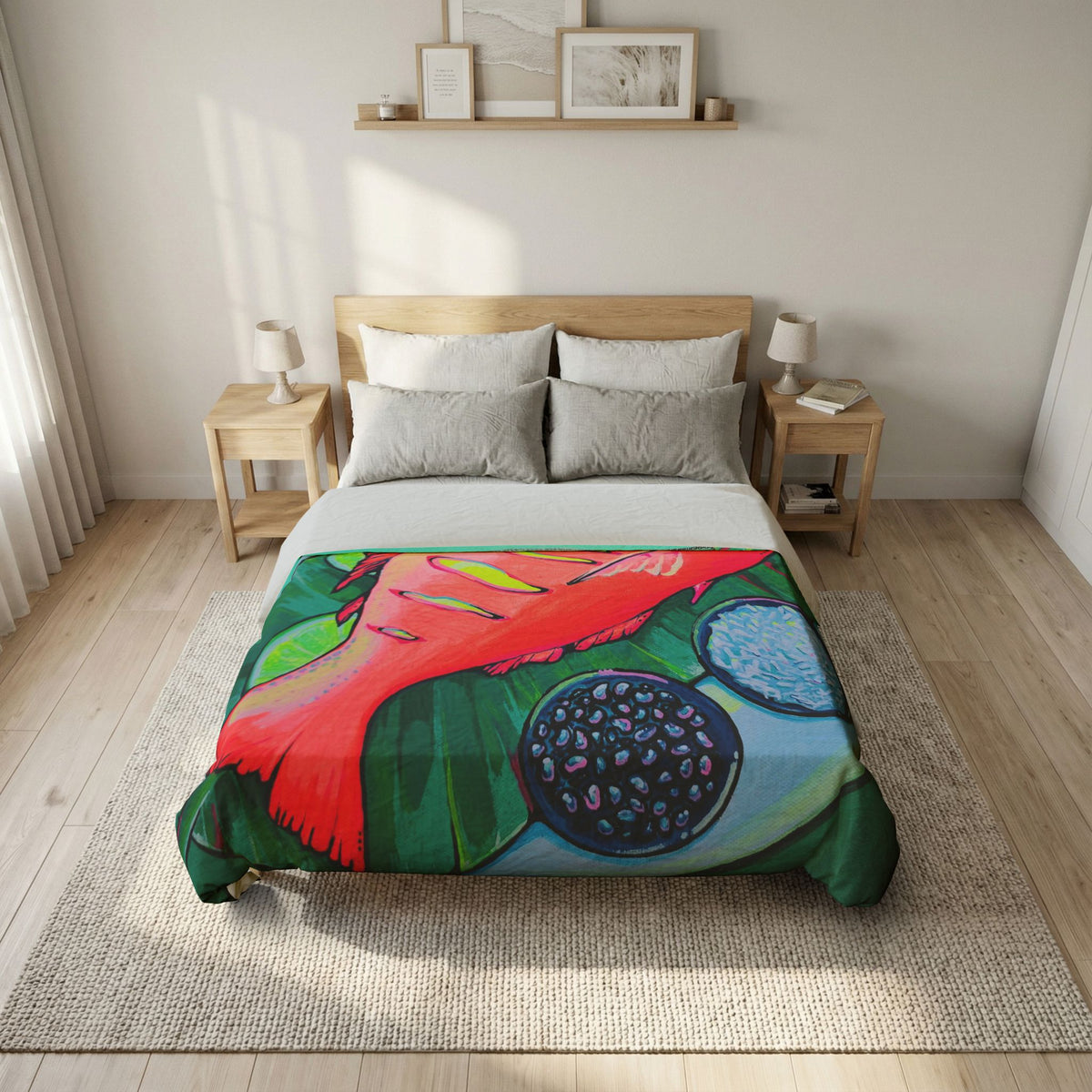 Neon Fried Fish Duvet Cover - neon pop art by Casa Santosha Art