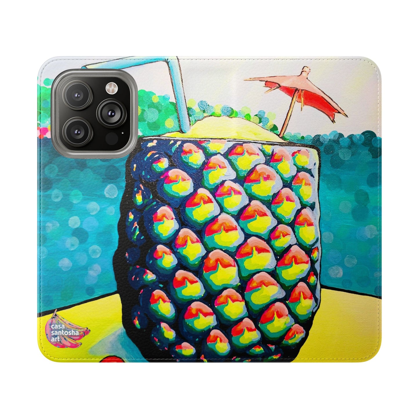 Neon Piña Colada Flip Phone Case – Wallet Cover with Card Slots