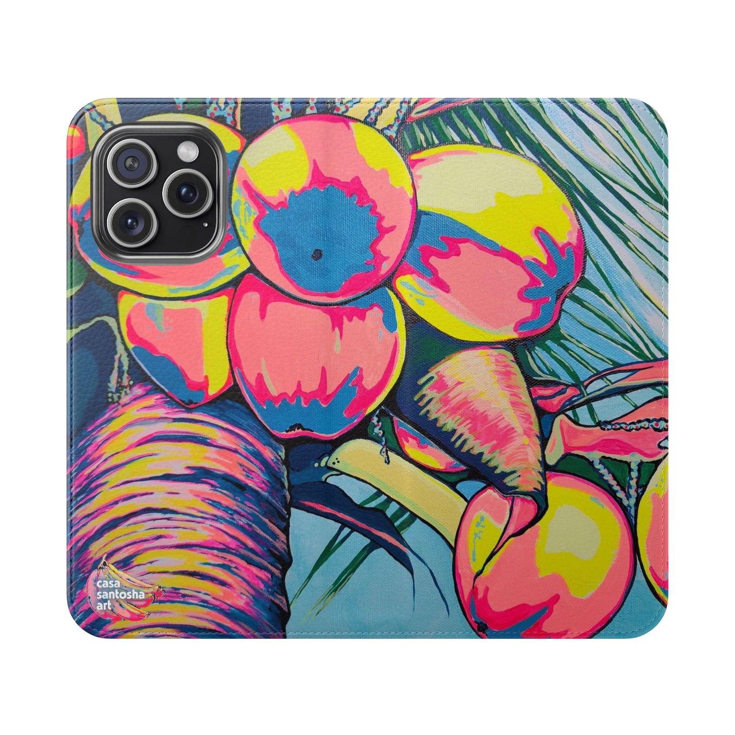 Neon Coconuts Flip Phone Case – Wallet Cover with Card Slots