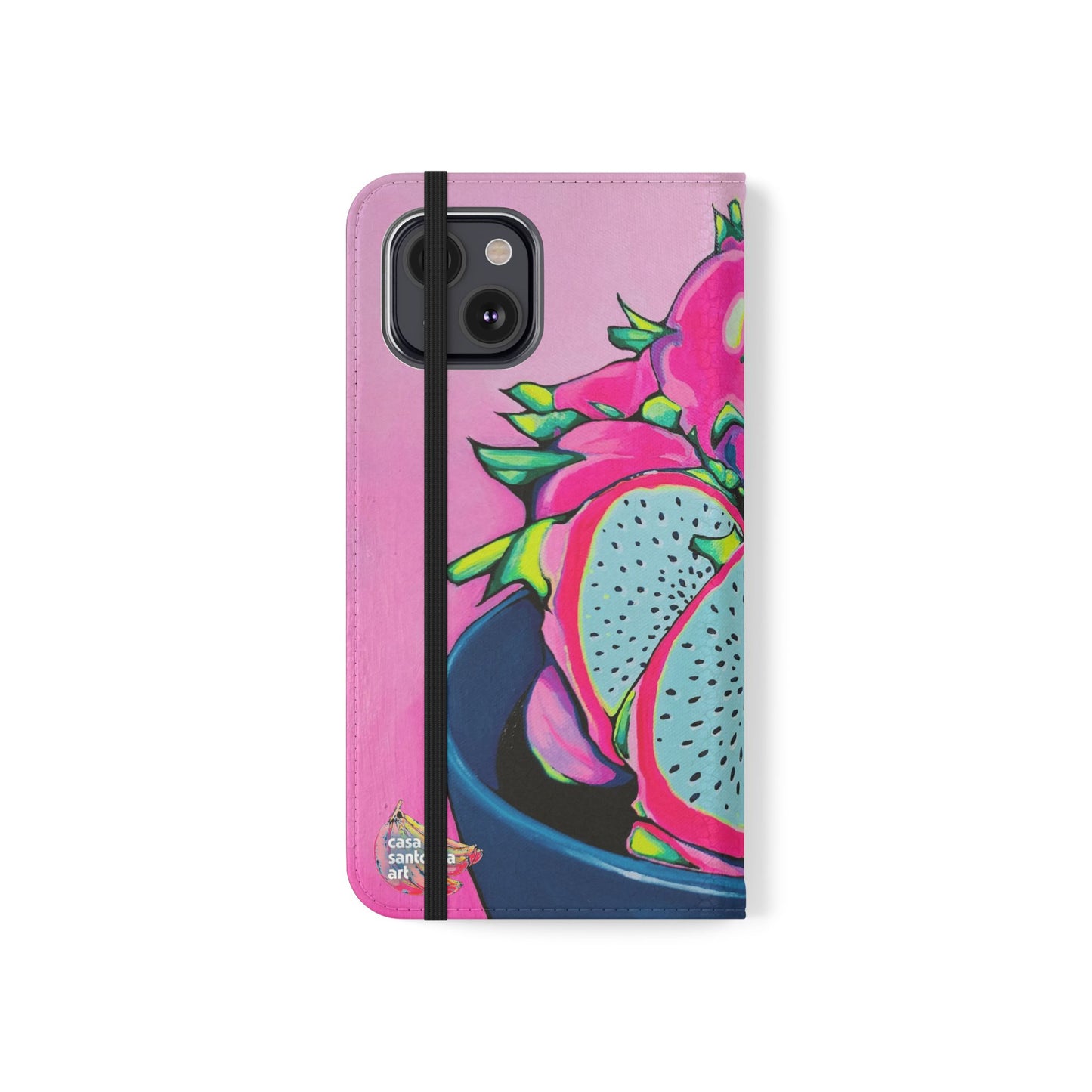 Neon Pink Dragon Fruit Flip Phone Case – Wallet Cover with Card Slots