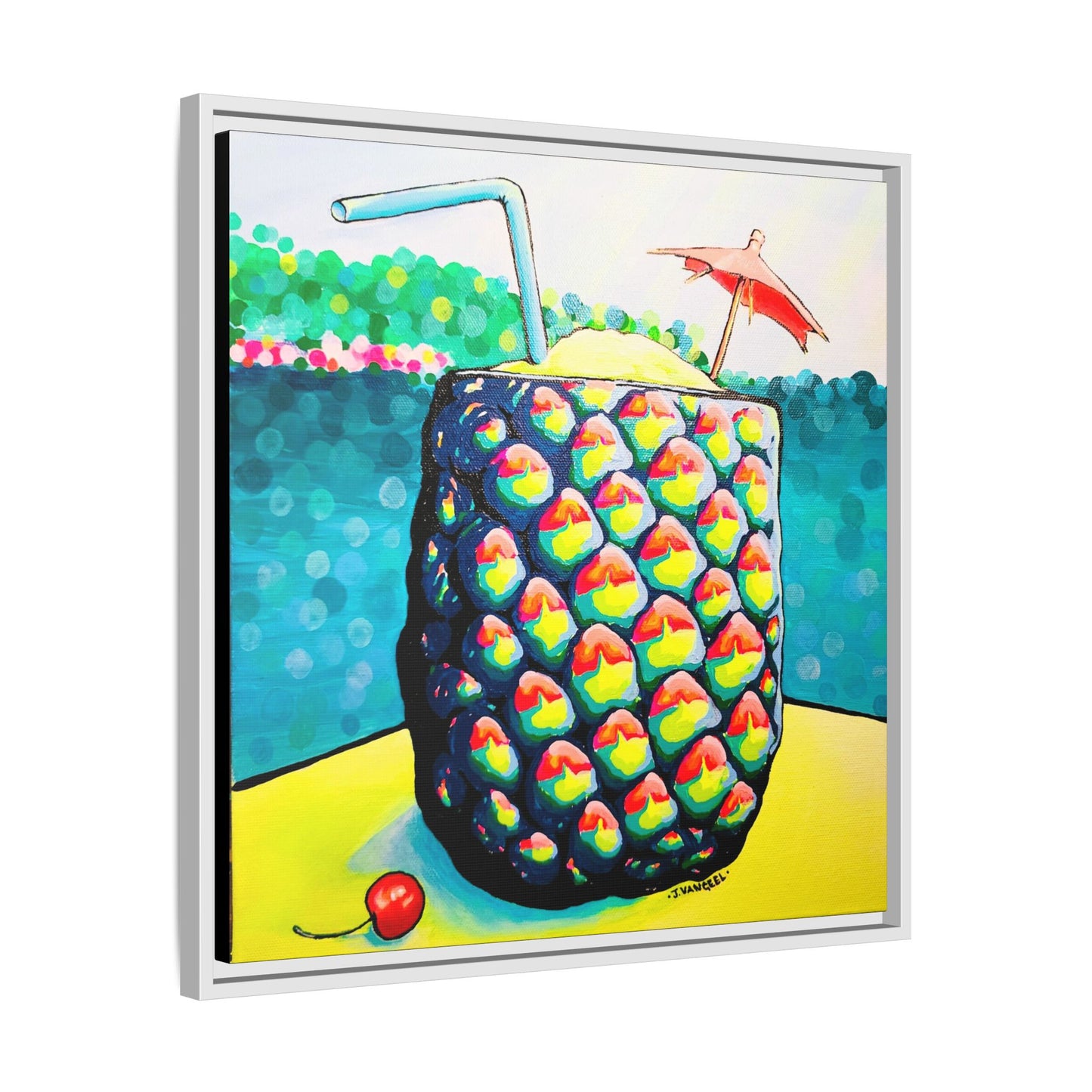 Framed Neon Piña Colada Canvas Print