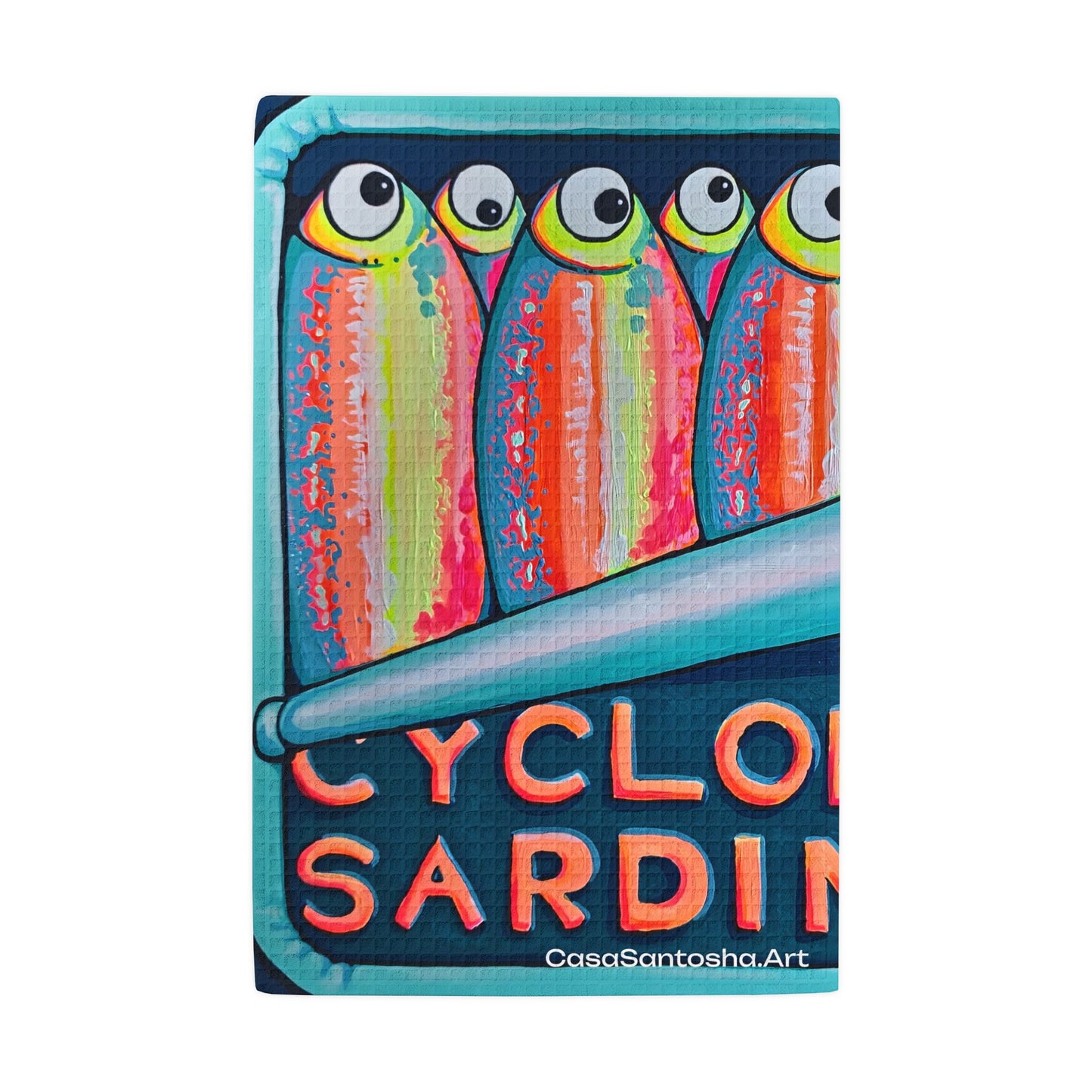 Neon Sardines Waffle Weave Kitchen Hand Towel