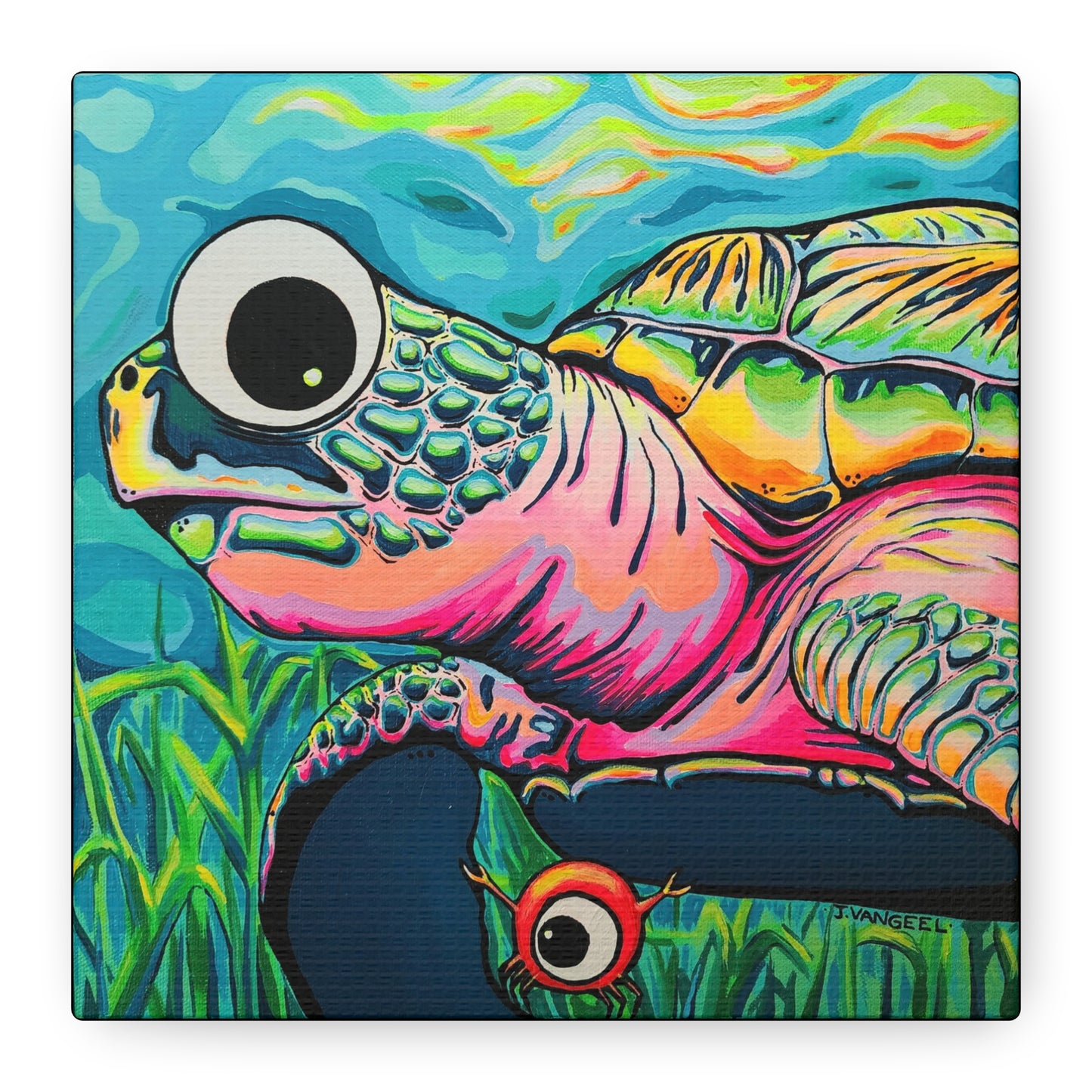Cyclops Turtle Original Canvas Art Print, Gift, Unique Wall Decor