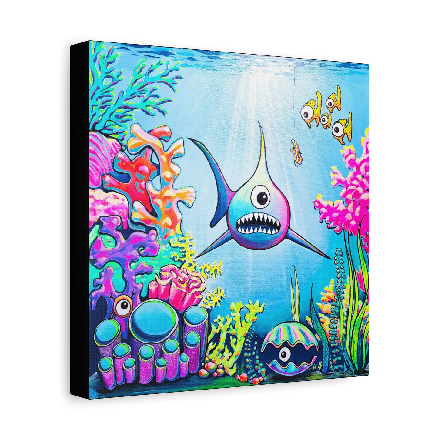 Cyclops Shark Original Canvas Art Print, Unique Home Decor, Wall Art