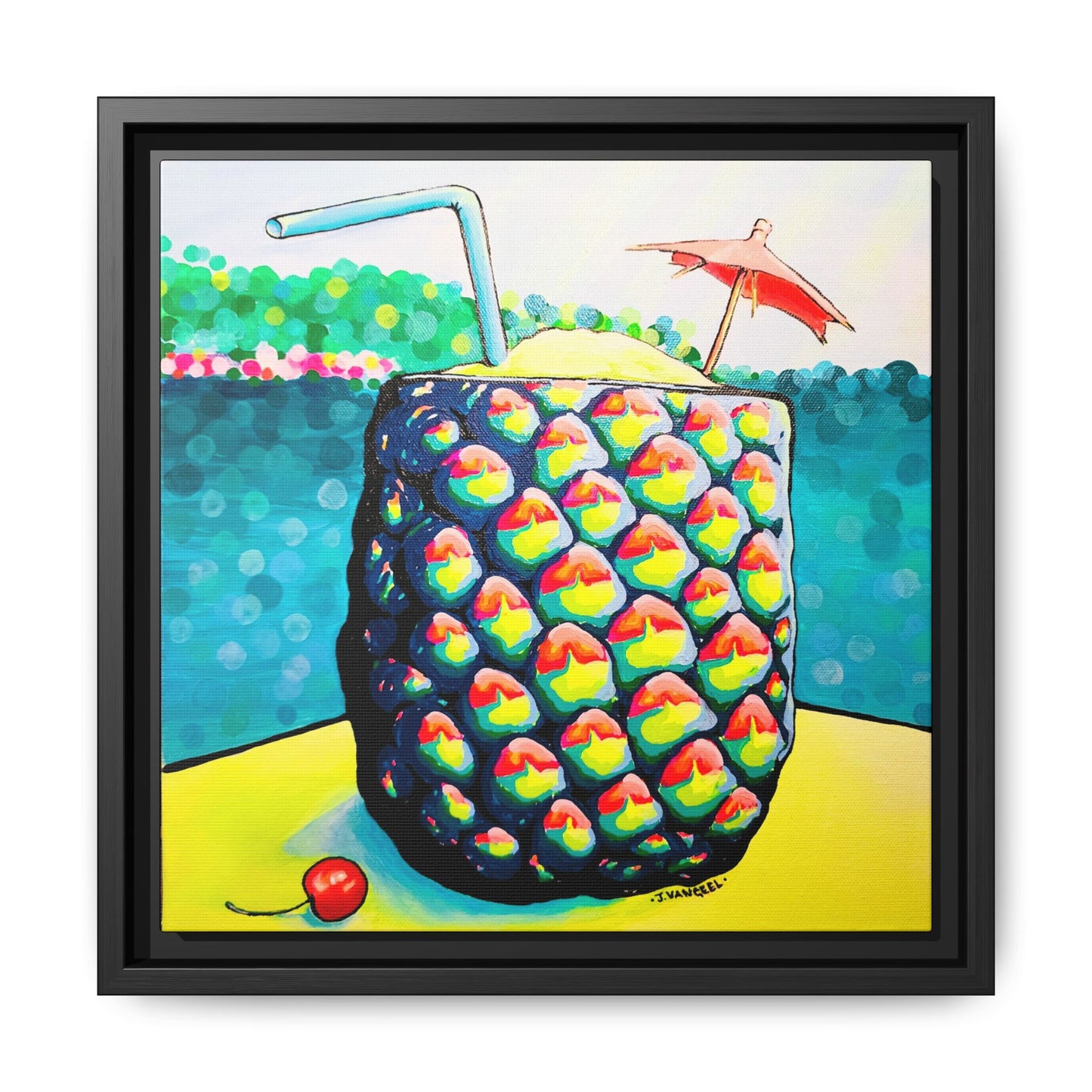 Framed Neon Piña Colada Canvas Print