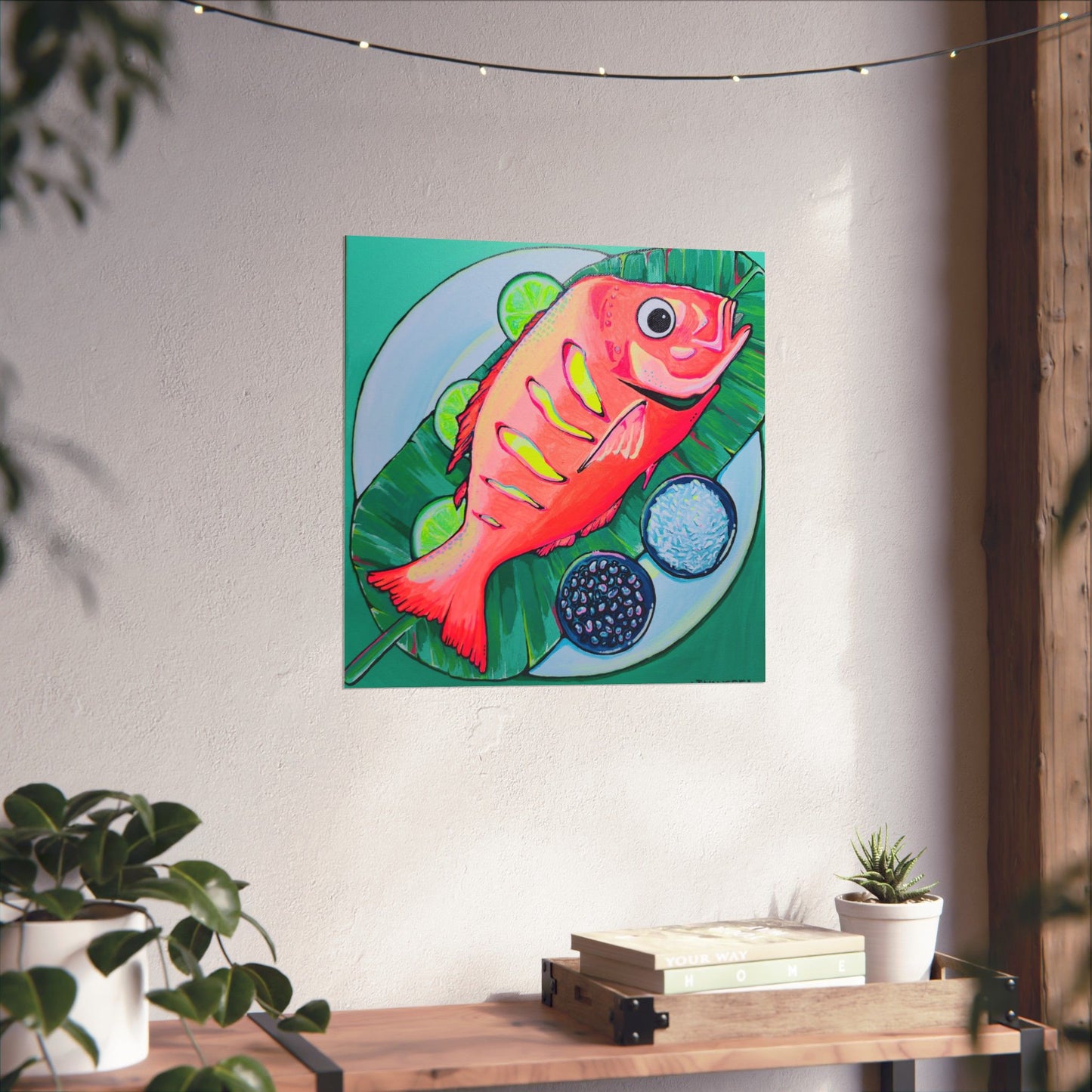 Neon Fried Fish Giclée Art Poster