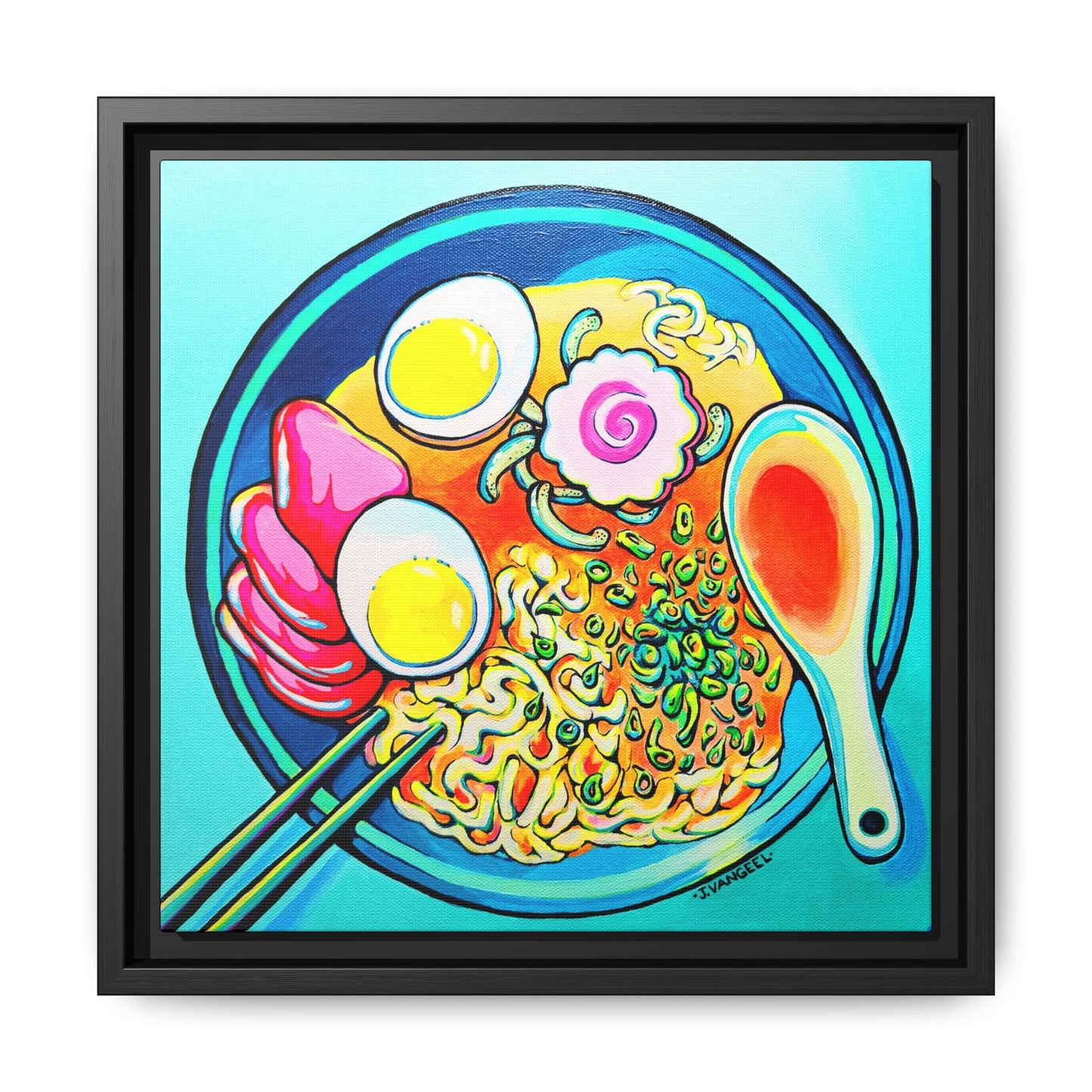 Framed Neon Ramen Canvas Print