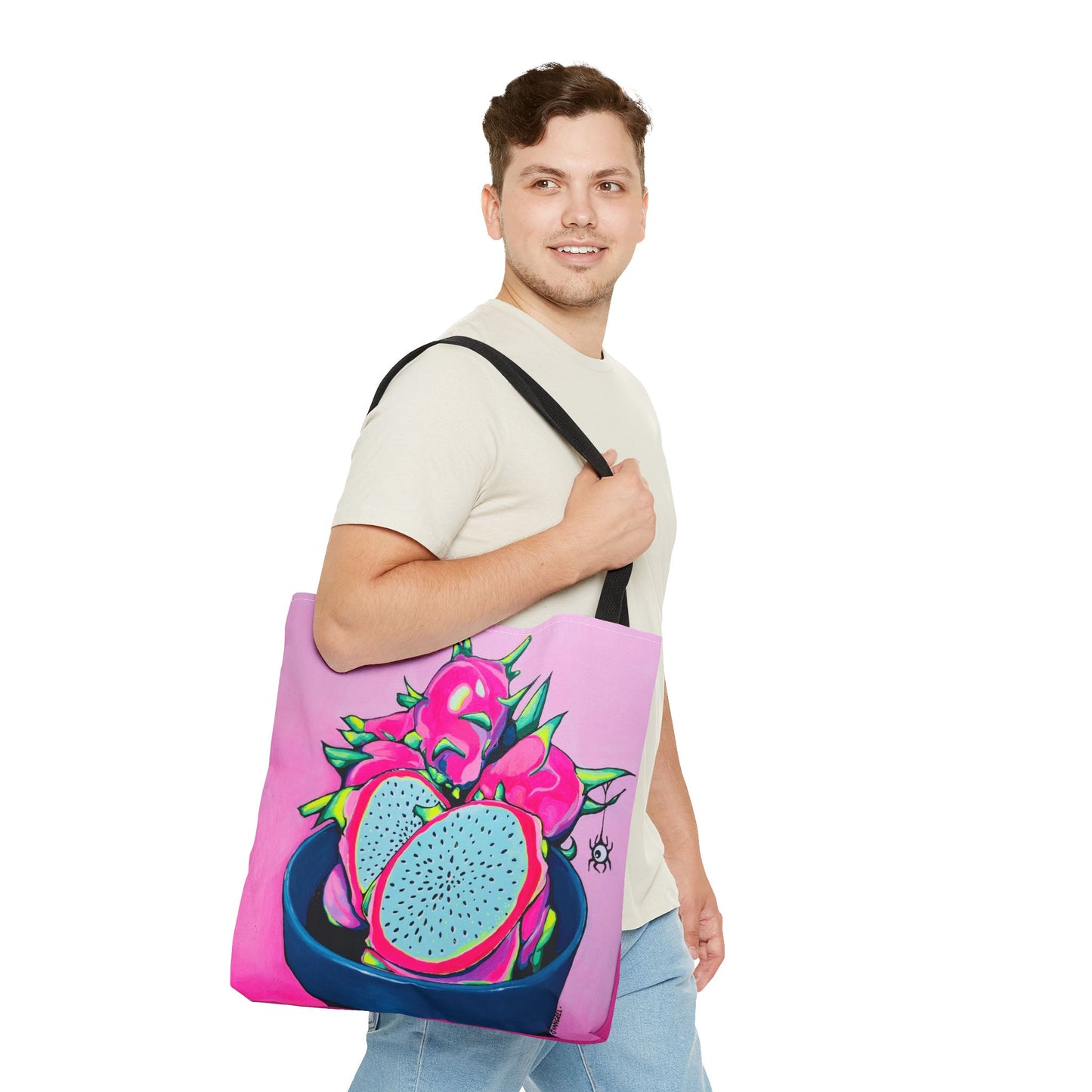Premium Neon Pink Dragon Fruit Tote Bag, Original Artist Design, Reusable Shopping Tote, Eco-Friendly