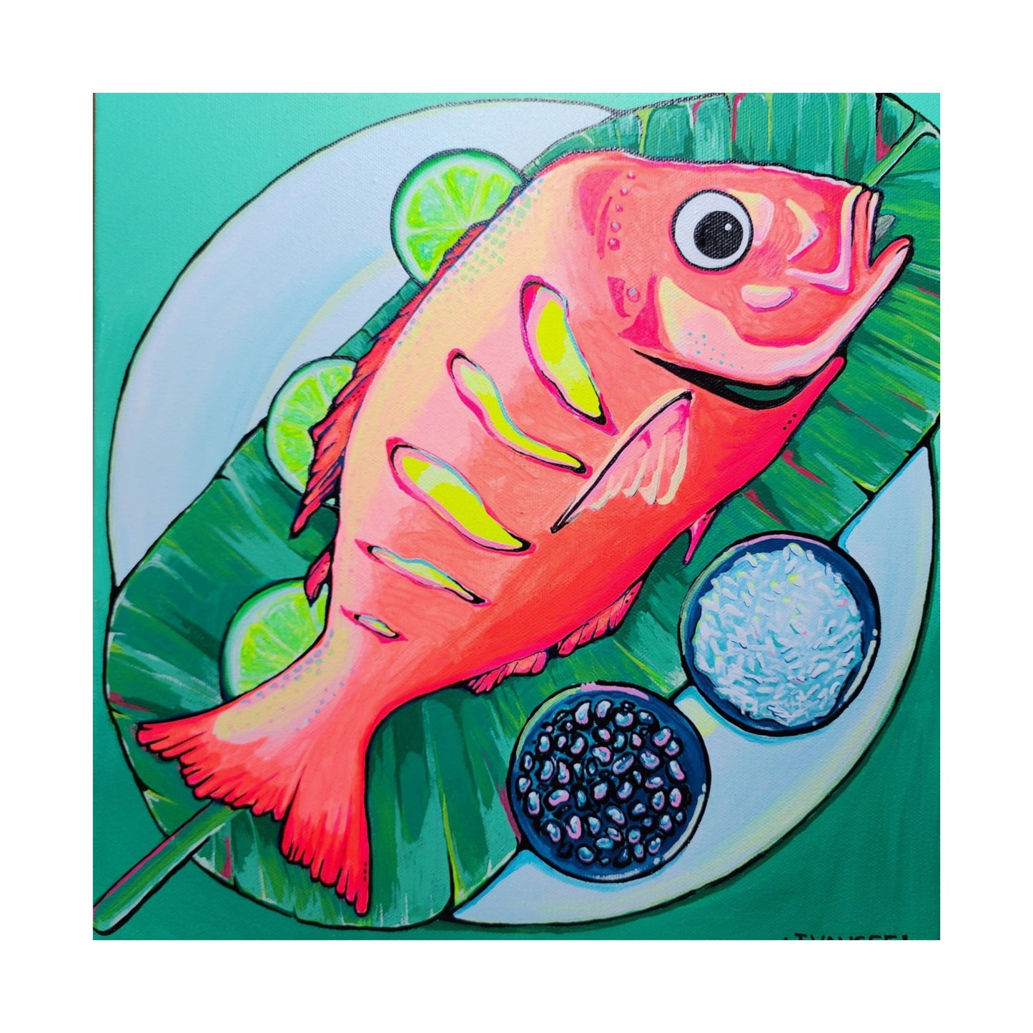Neon Fried Fish Giclée Art Poster