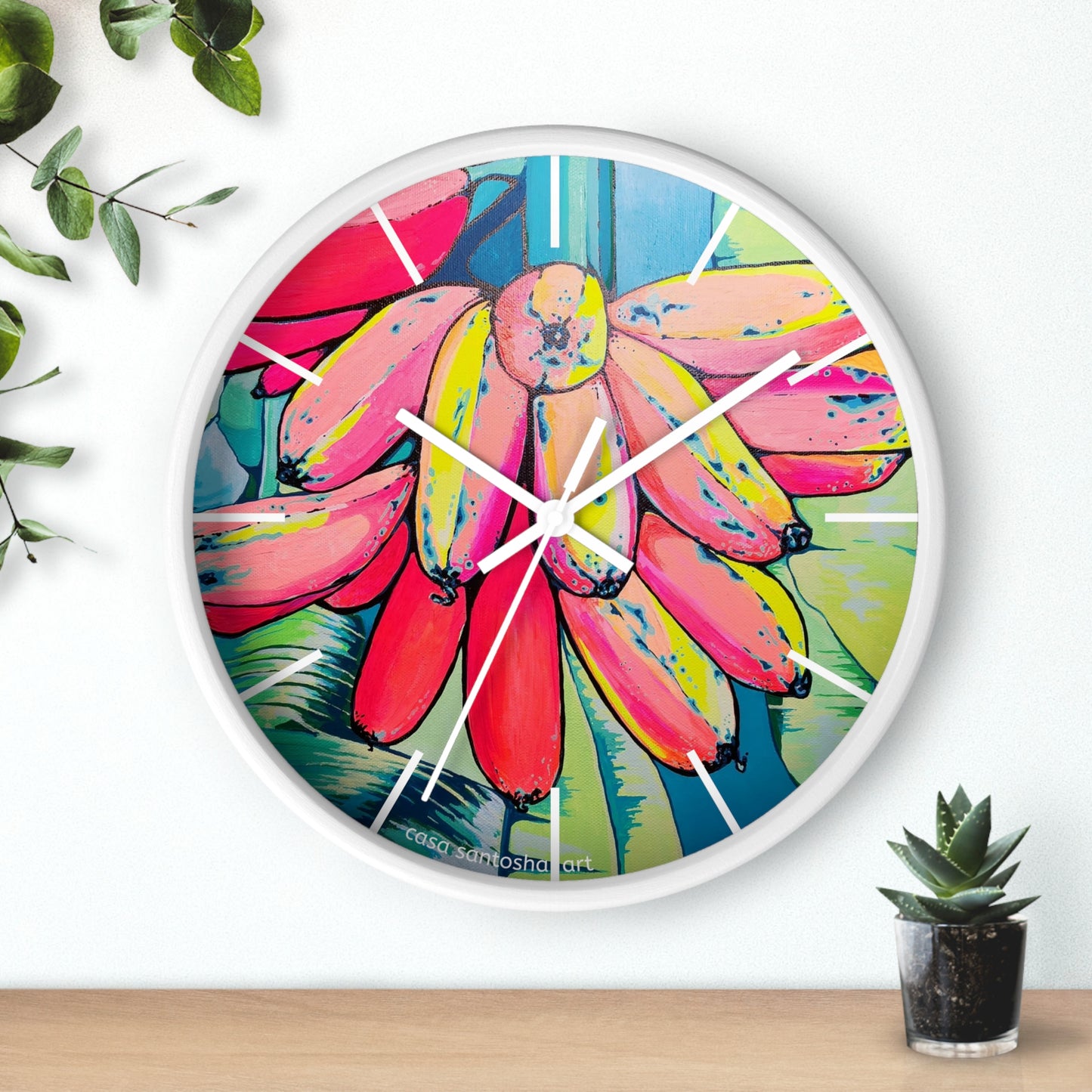 Neon Primitivo Bananas Pop Art Wall Clock
