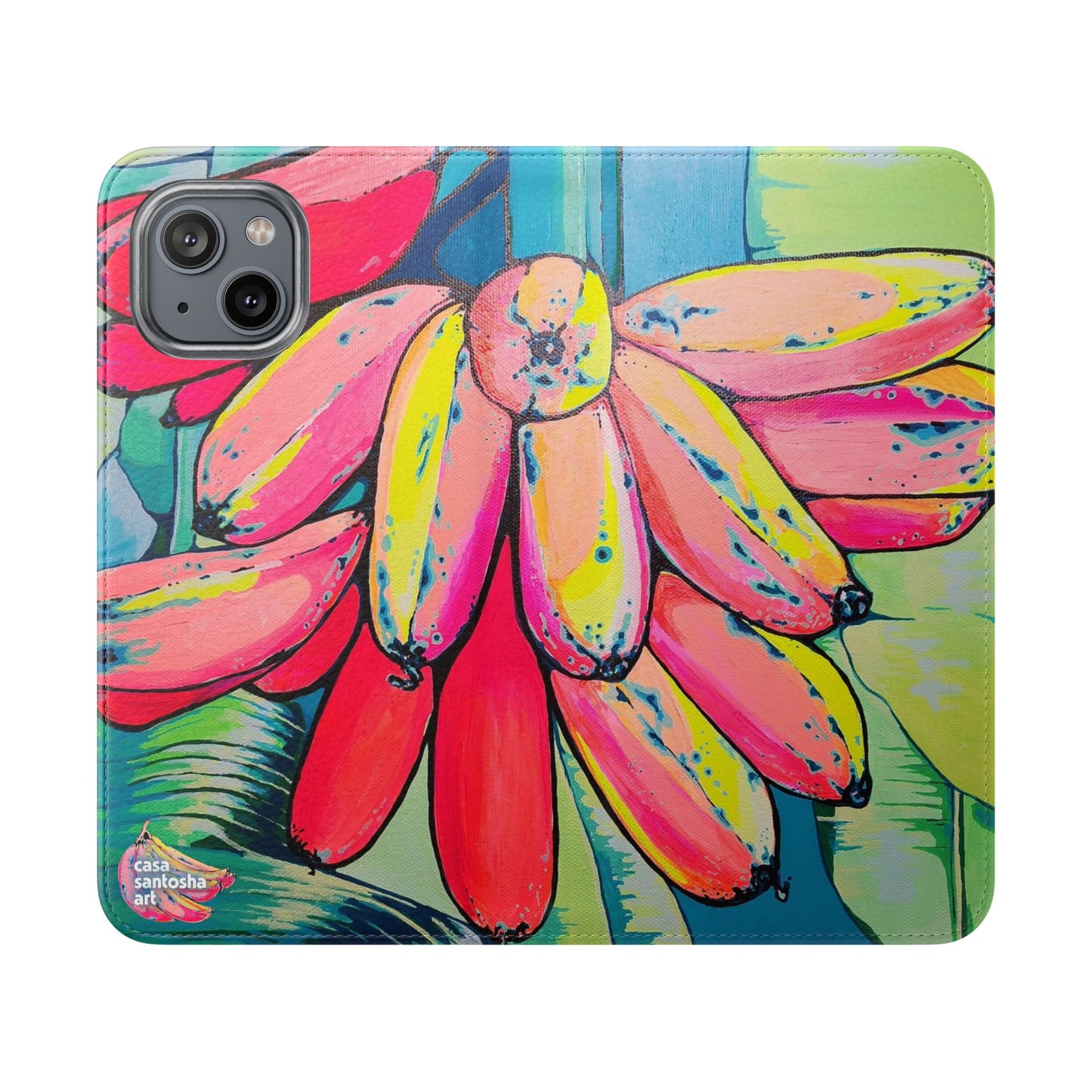 Neon Primitivo Bananas Flip Phone Case – Wallet Cover with Card Slots