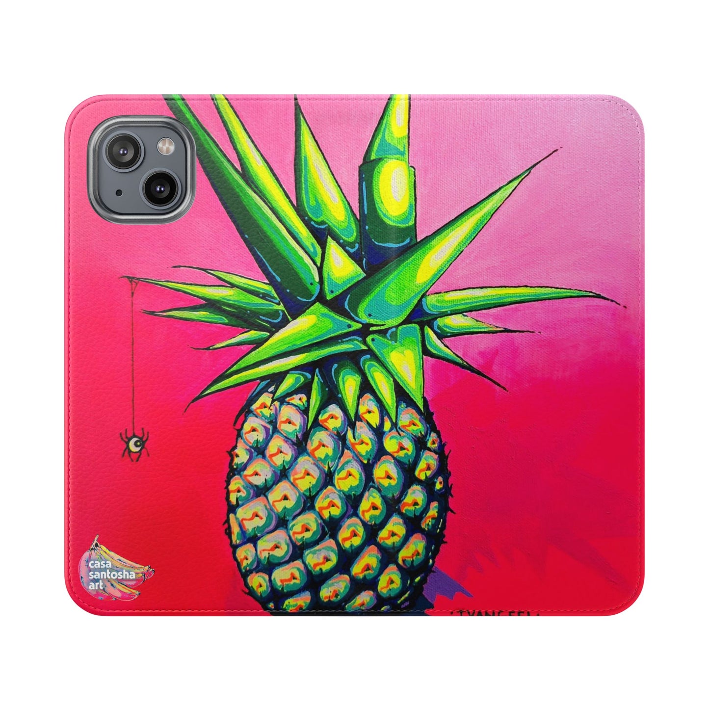 Neon Pineapple Flip Phone Case – Wallet Cover with Card Slots