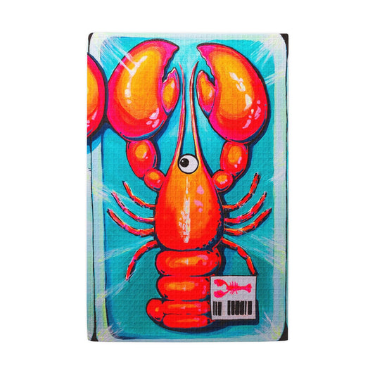 Fresh Neon Lobster Waffle Weave Kitchen Hand Towel