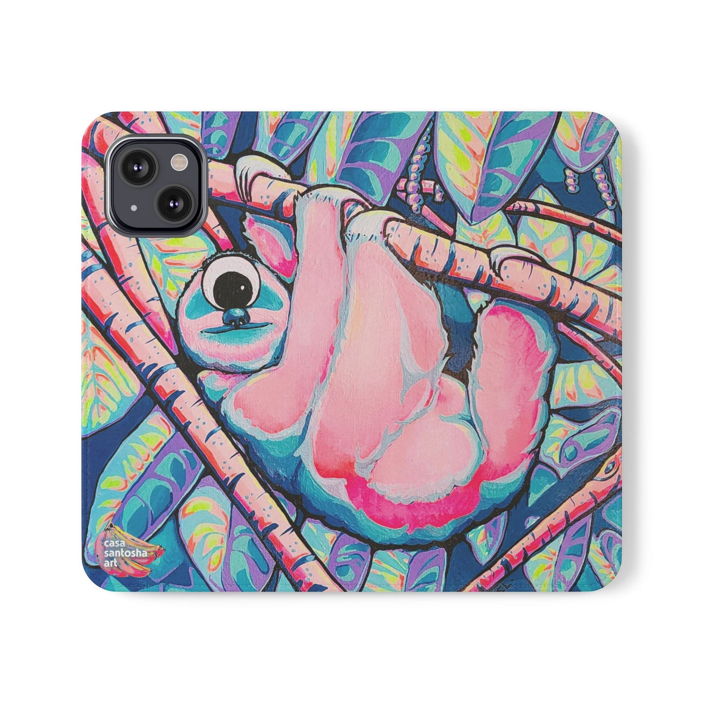 Cyclops Sloth Flip Phone Case – Wallet Cover with Card Slots