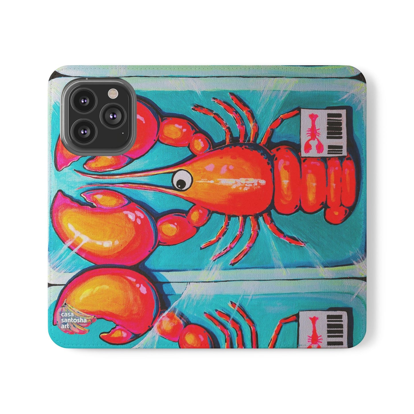 Neon Lobster Flip Phone Case – Wallet Cover with Card Slots