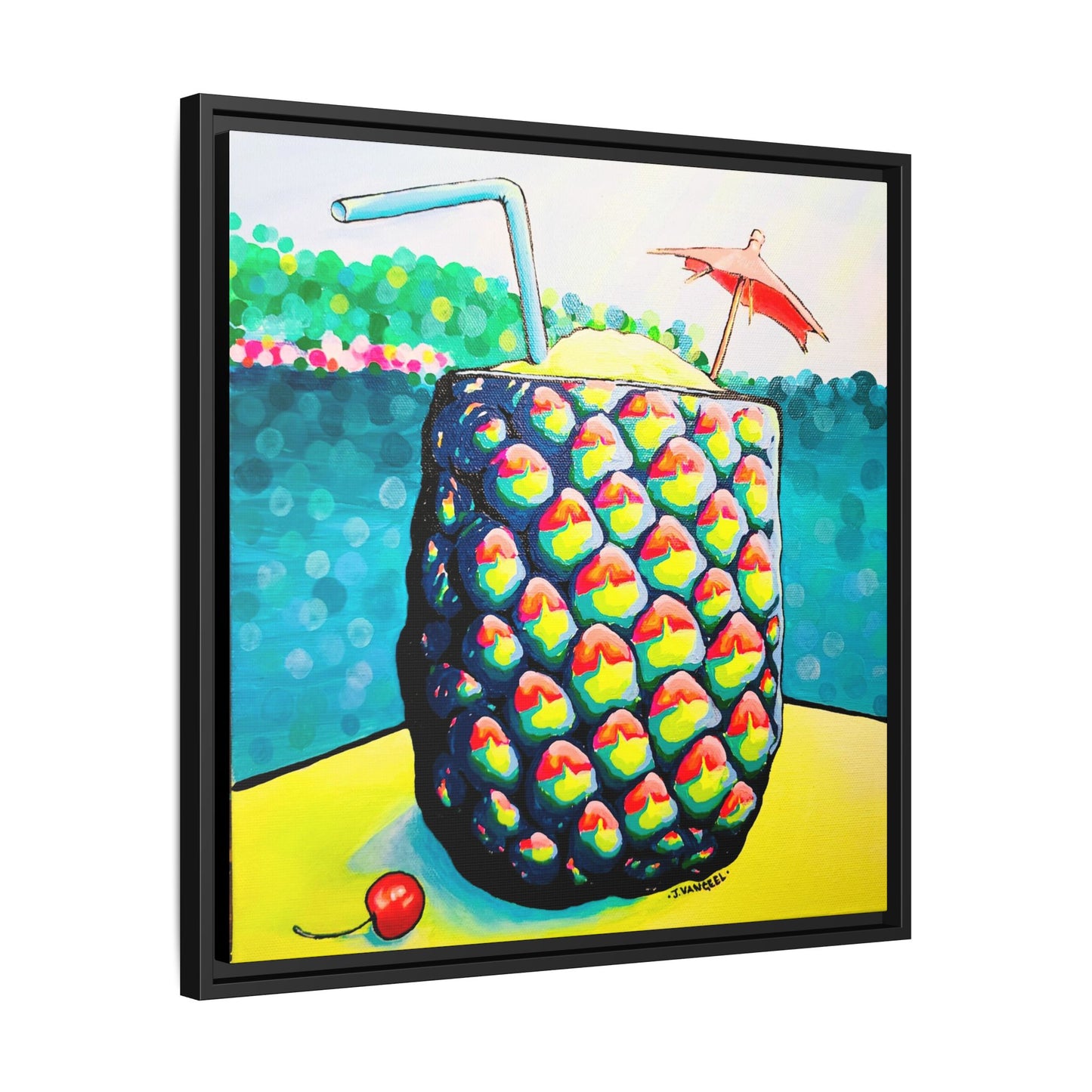 Framed Neon Piña Colada Canvas Print