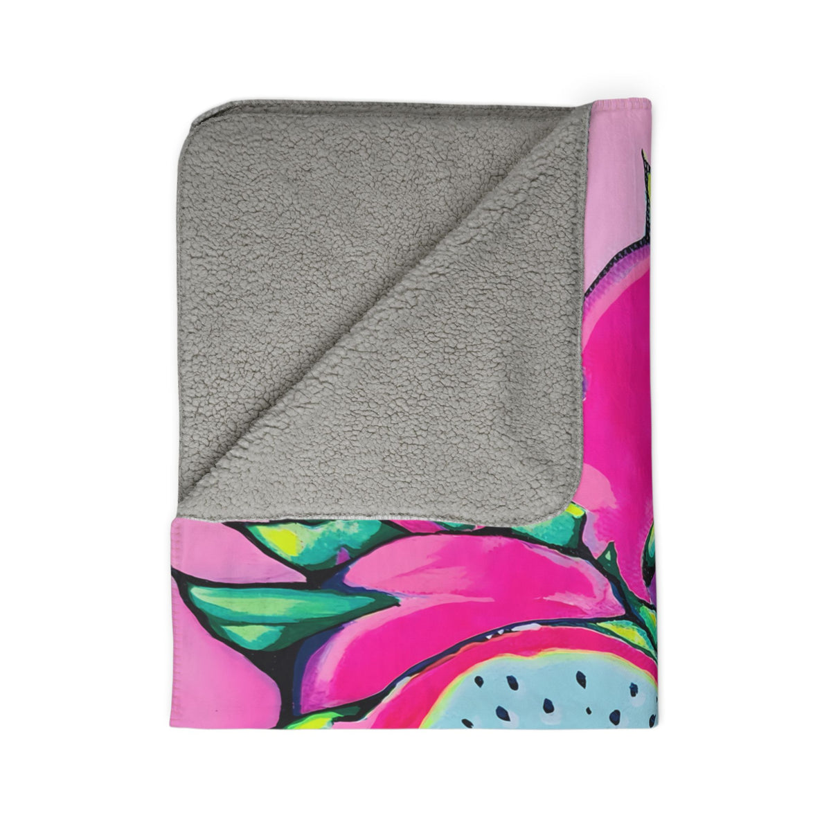 Neon Pink Dragon Fruit Fleece Sherpa Blanket