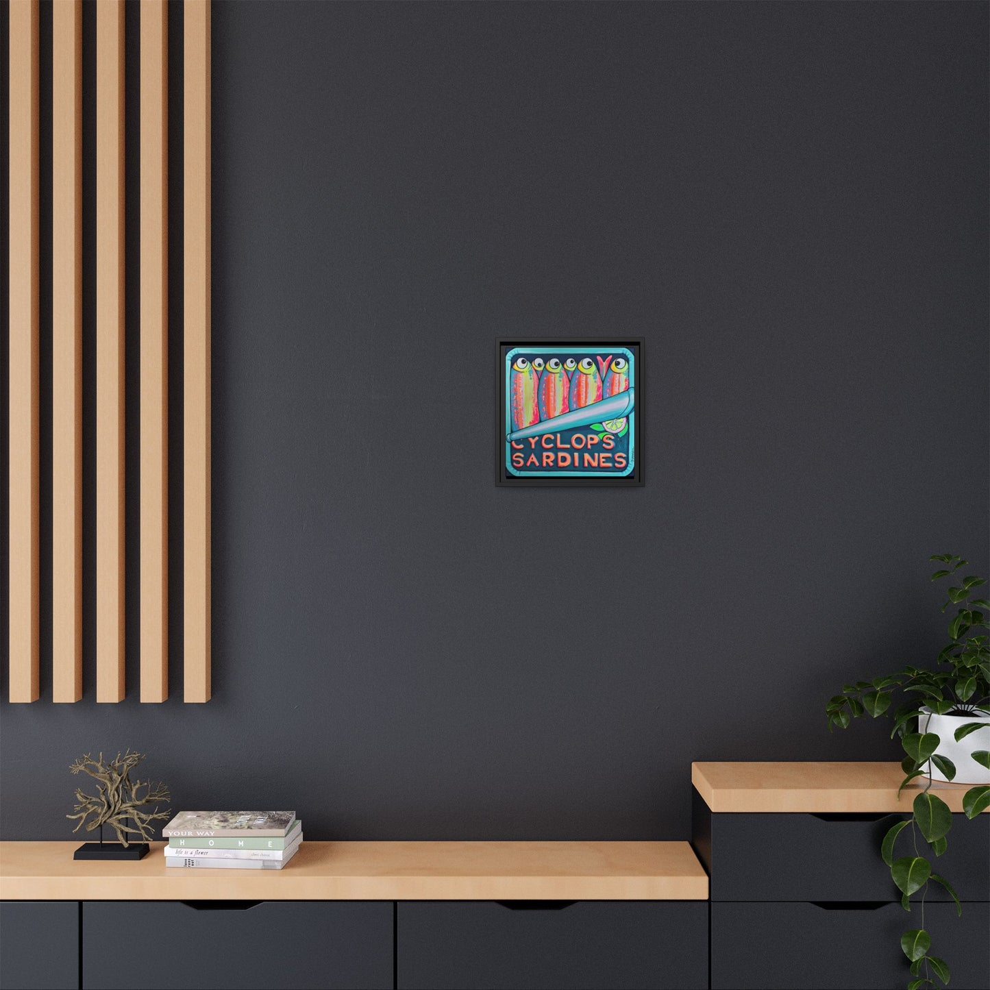 Framed Neon Sardines Canvas Print