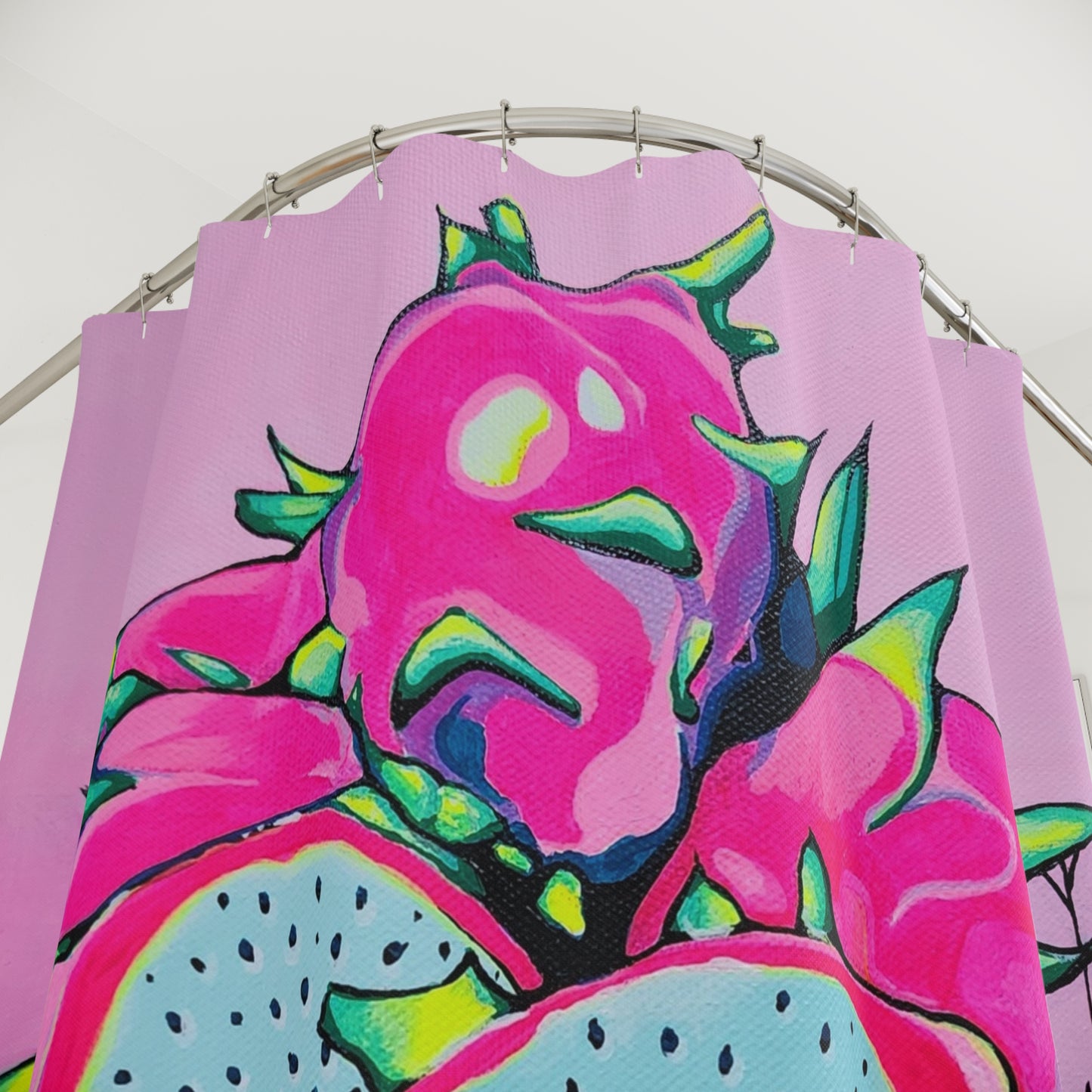 Neon Pink Dragon Fruit Pop Art Shower Curtain