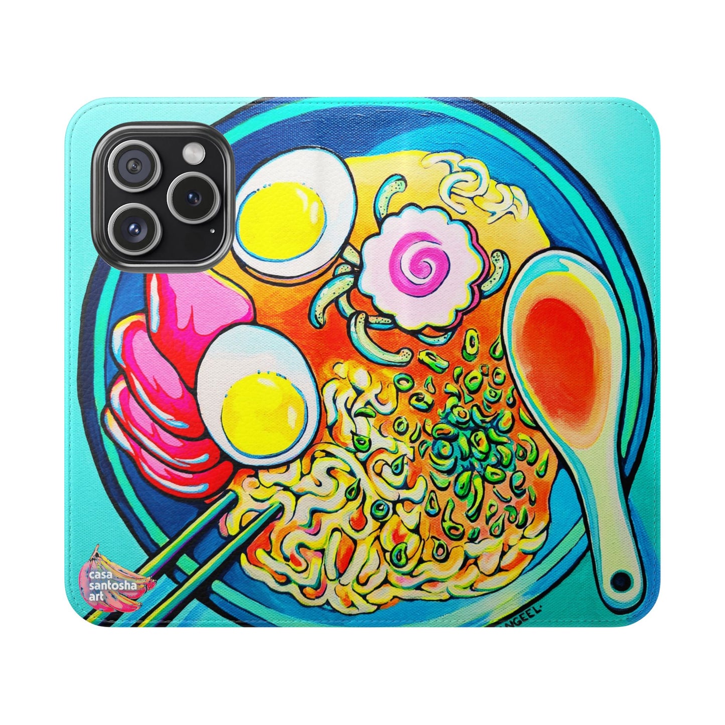Neon Ramen Flip Phone Case – Wallet Cover with Card Slots
