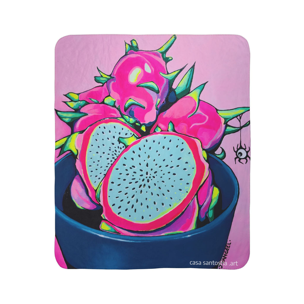 Neon Pink Dragon Fruit Fleece Sherpa Blanket