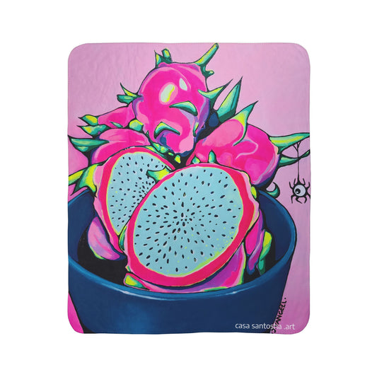 Neon Pink Dragon Fruit Fleece Sherpa Blanket