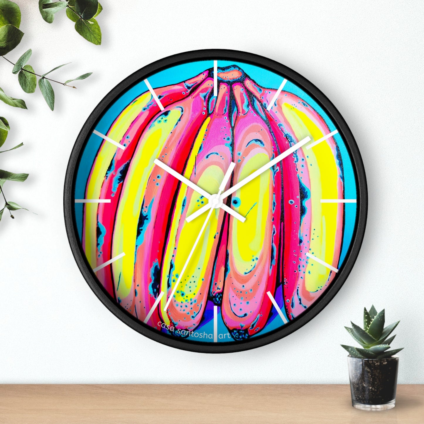 Neon Fat Bananas Pop Art Wall Clock