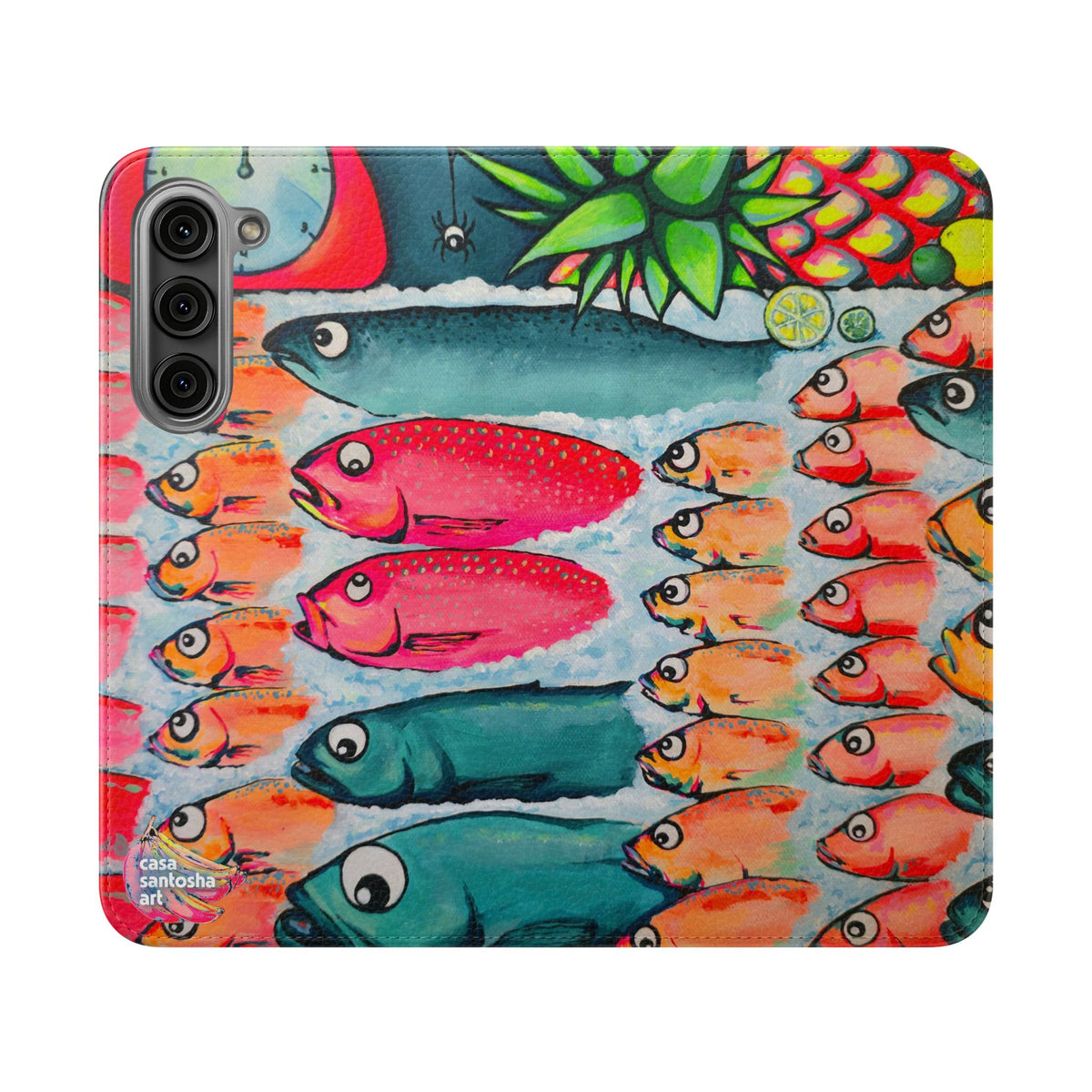 Neon Cabo Fish Market Flip Phone Case – Wallet Cover with Card Slots