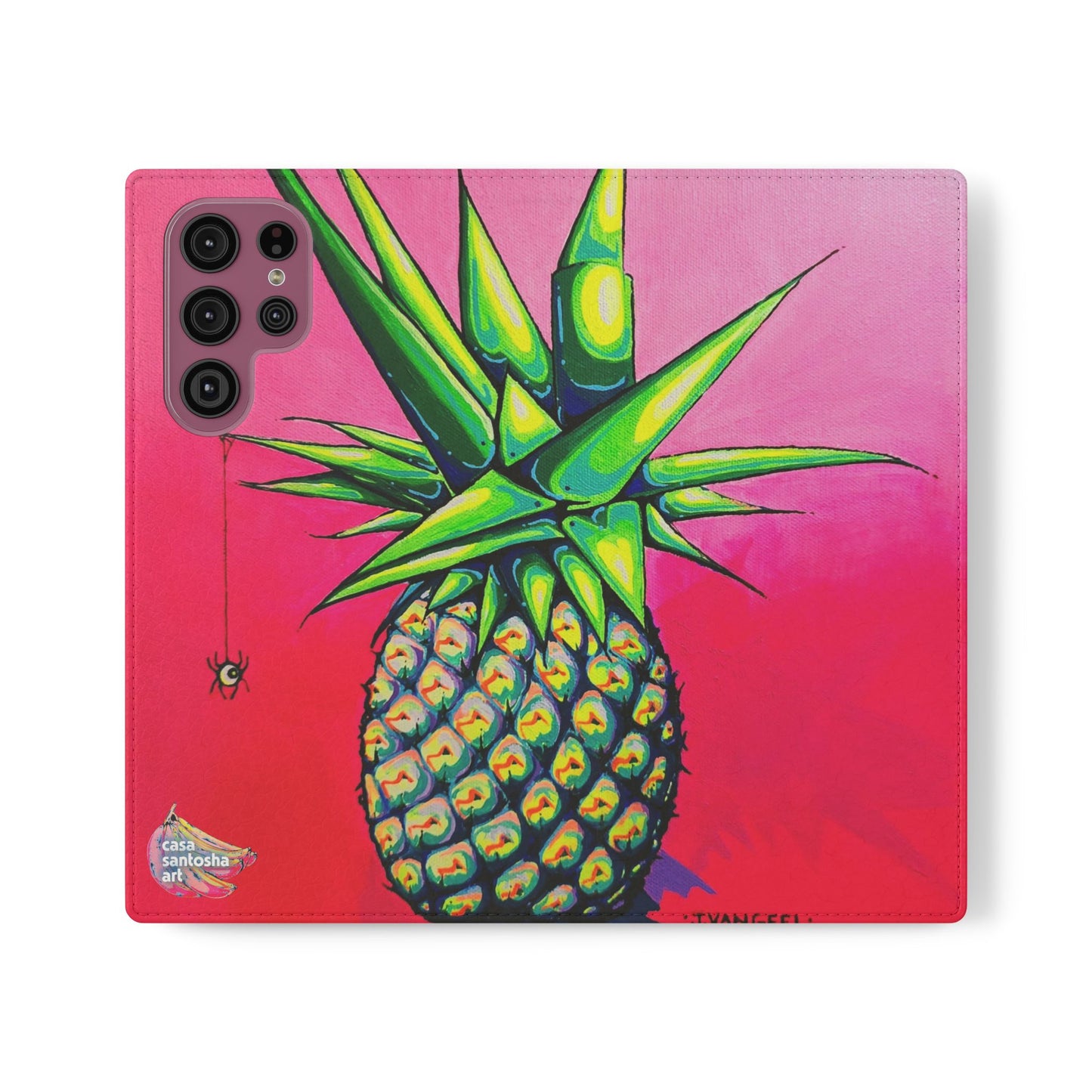 Neon Pineapple Flip Phone Case – Wallet Cover with Card Slots