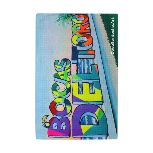 Bocas Del Toro Sign Waffle Weave Kitchen Hand Towel