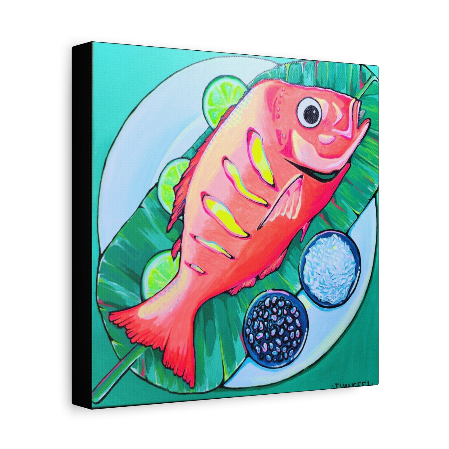 Neon Fried Fish Canvas Print, Original Artist Design, Home Decor, Wall Art