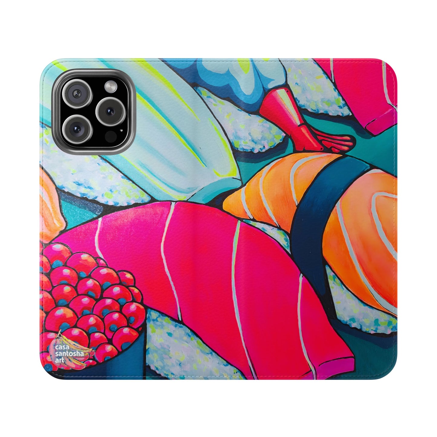 Étui portefeuille pour téléphone à clapet Neon Sushi avec porte-cartes