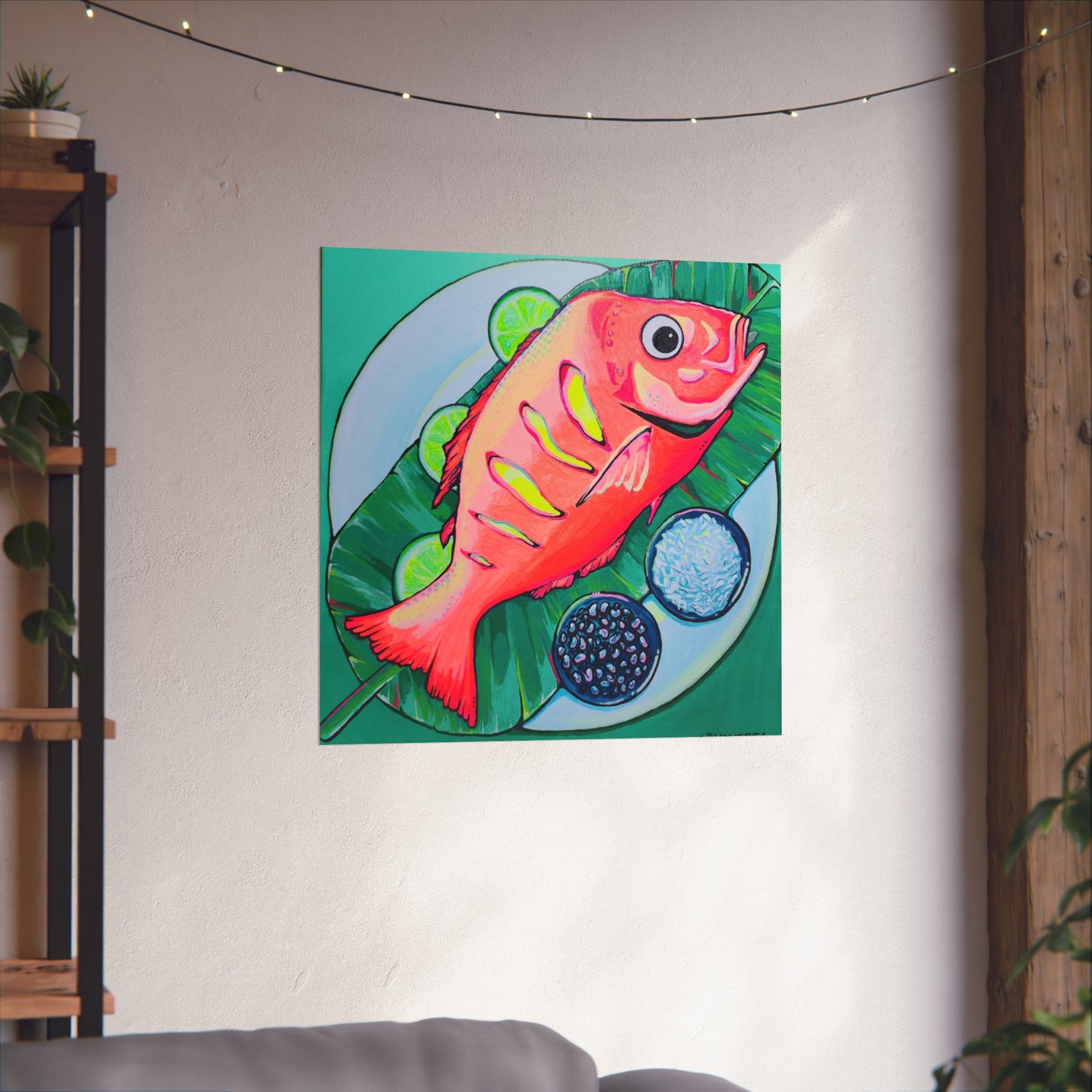 Neon Fried Fish Giclée Art Poster