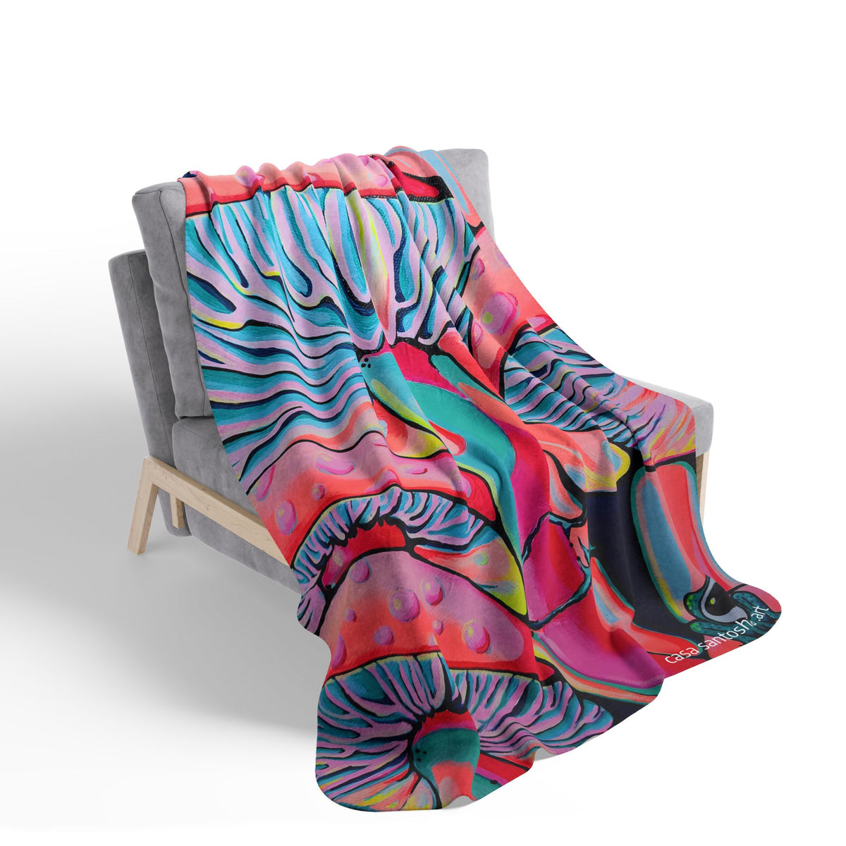 Trippy Mushrooms Fleece Sherpa Blanket
