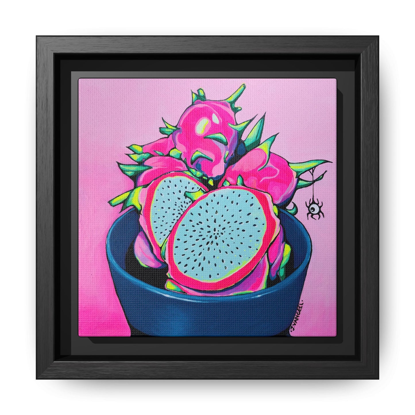 Framed Neon Pink Dragon Fruit Canvas Print