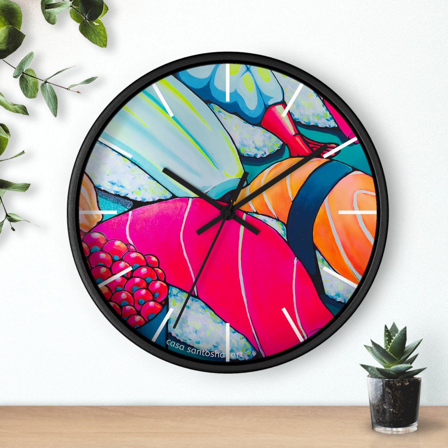 Horloge murale néon Sushi Pop Art
