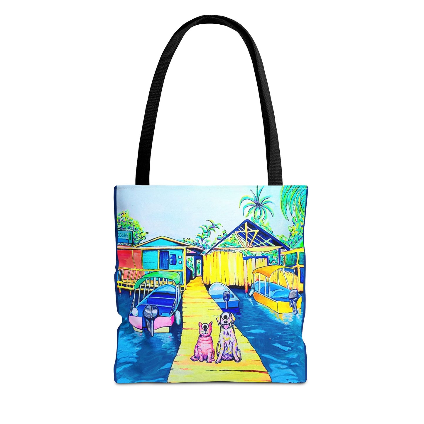Premium Cyclops Cat and Dog in Bocas Tote Bag, Original Artist Design, Reusable Shopping Tote,  Eco-Friendly