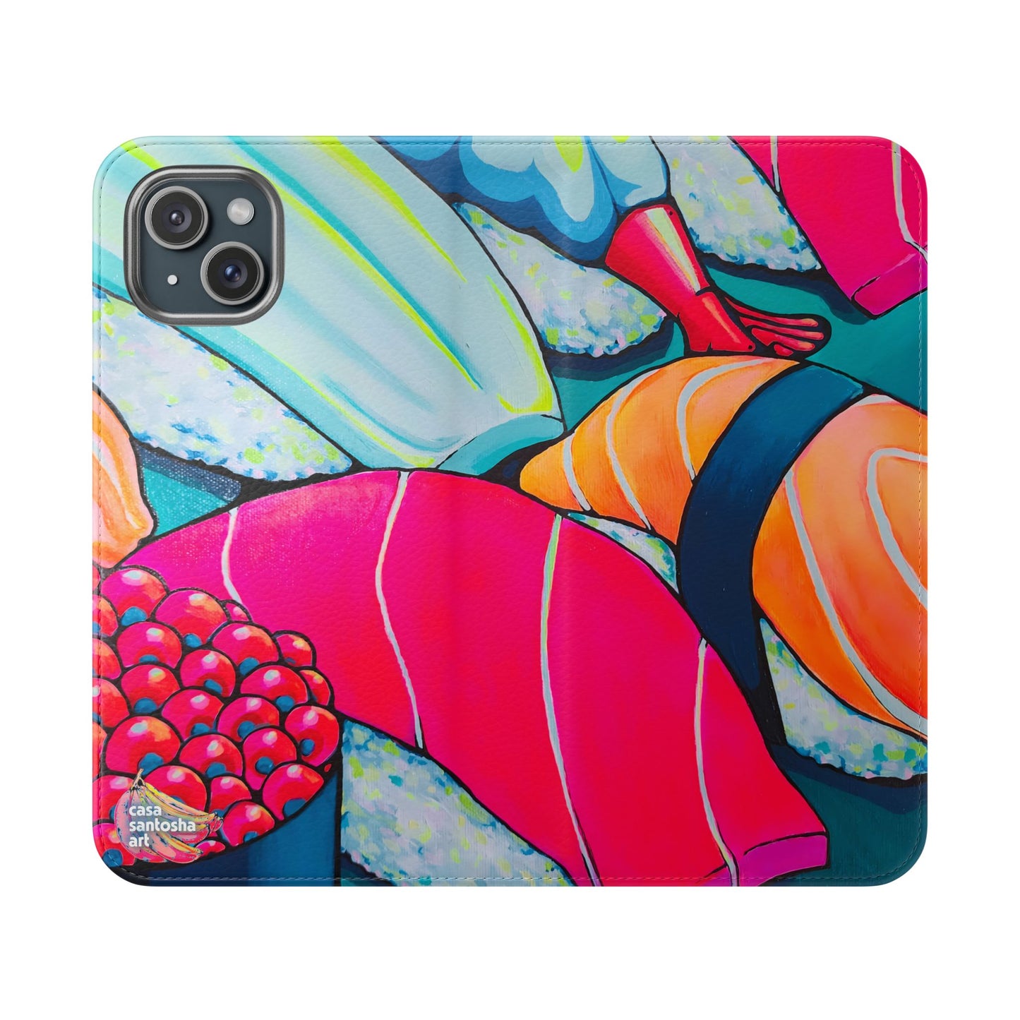 Étui portefeuille pour téléphone à clapet Neon Sushi avec porte-cartes