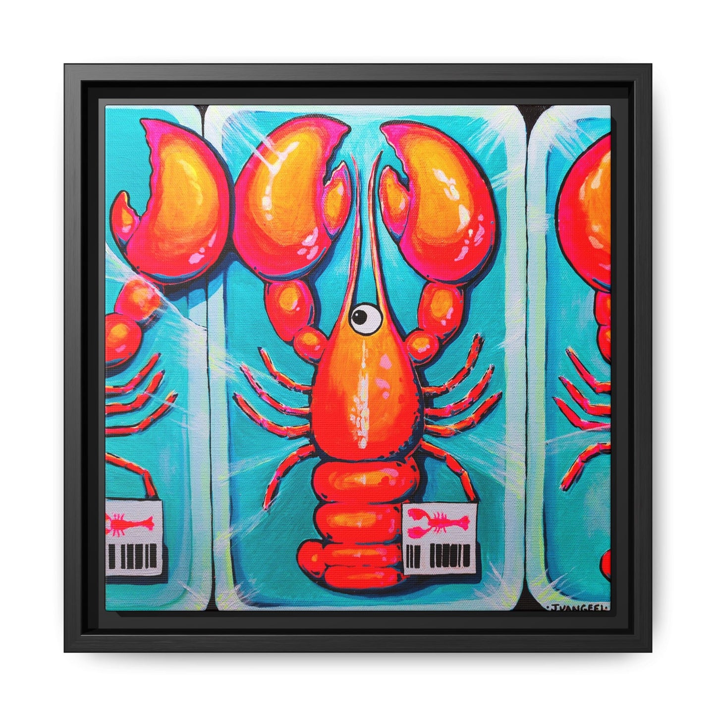Framed Fresh Neon Lobster Canvas Print