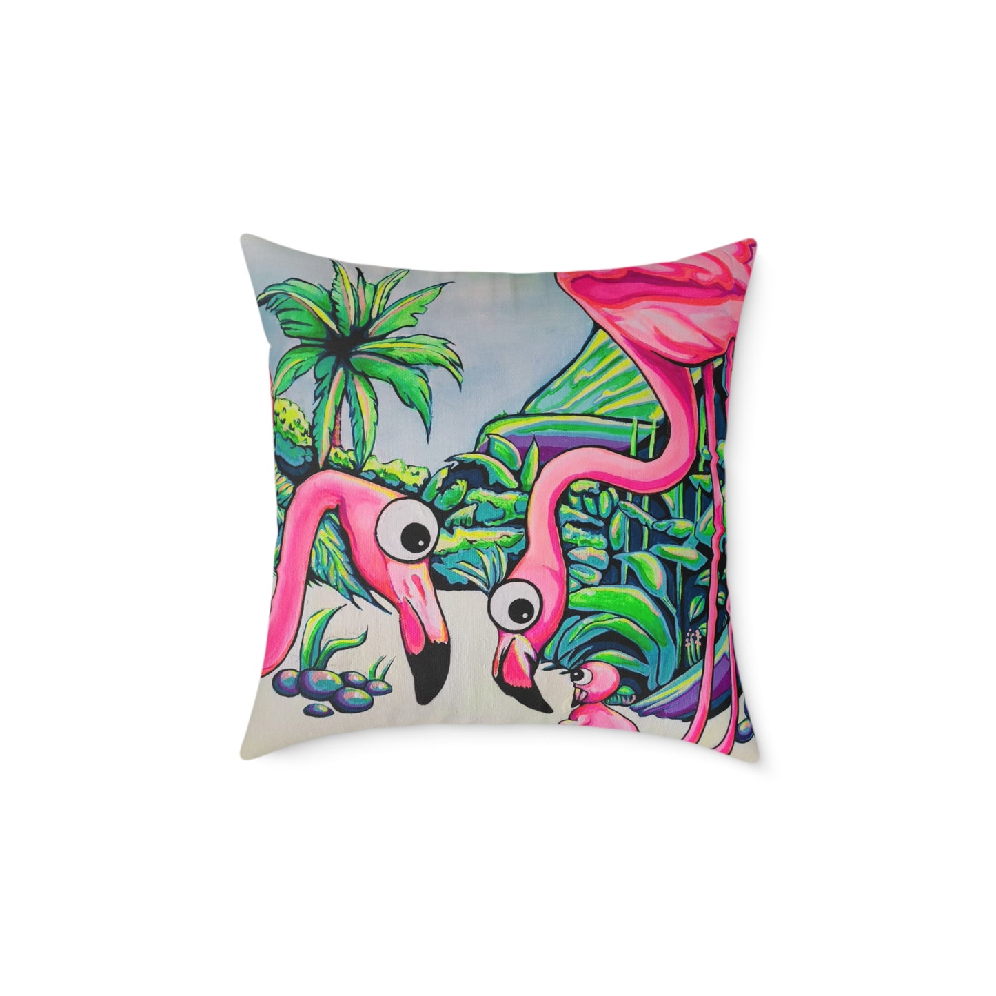 Cyclops Flamingo Family Art Canvas Decorative Pillow
