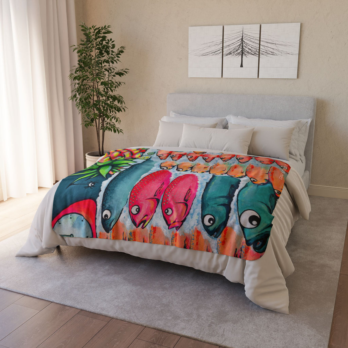 Neon Cabo Fish Market Fleece Sherpa Blanket