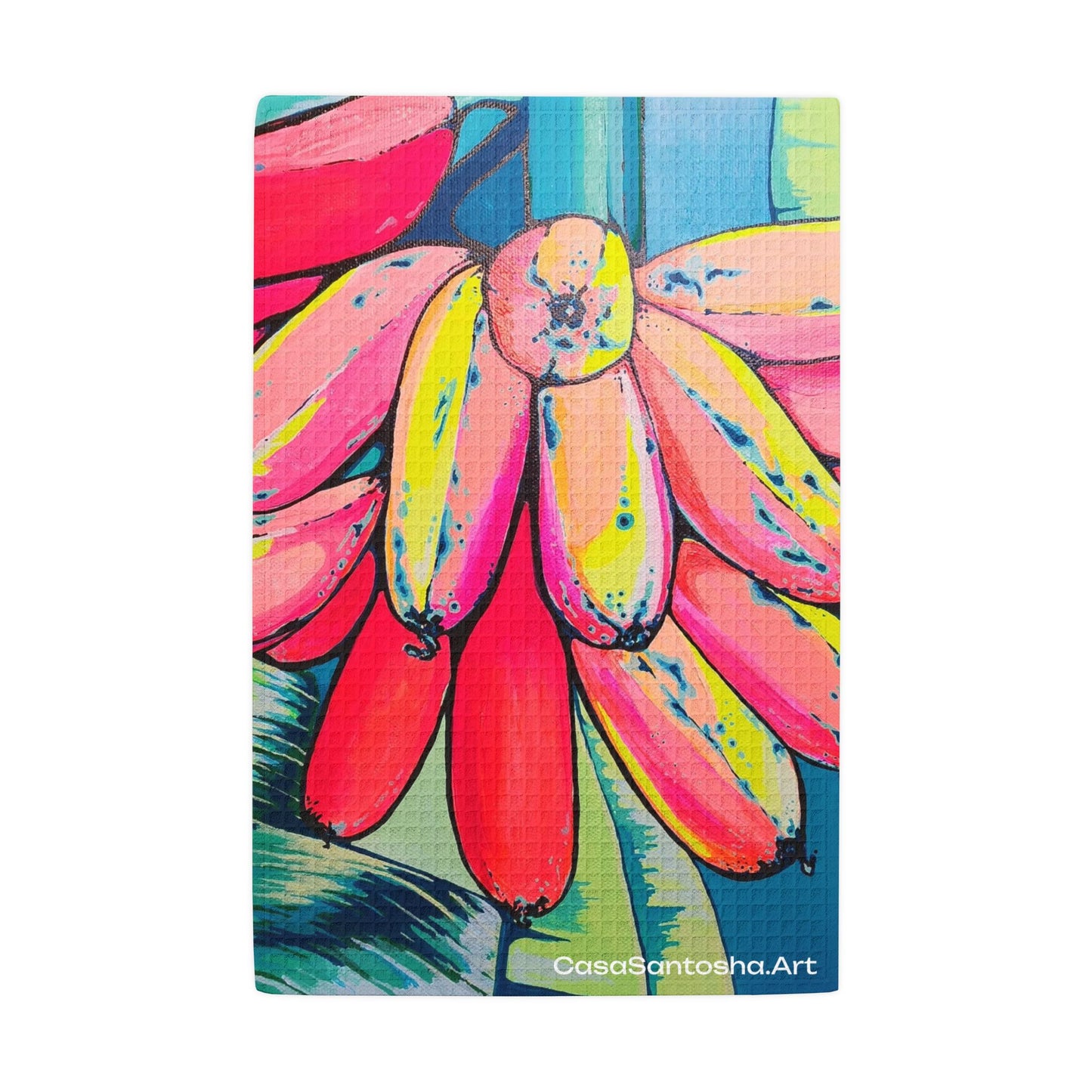 Neon Primitivo Bananas Waffle Weave Kitchen Hand Towel