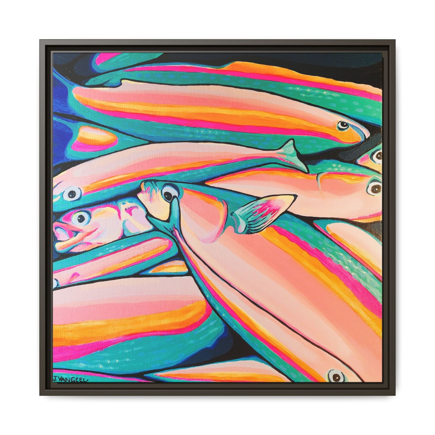Framed Neon Fish Canvas Print
